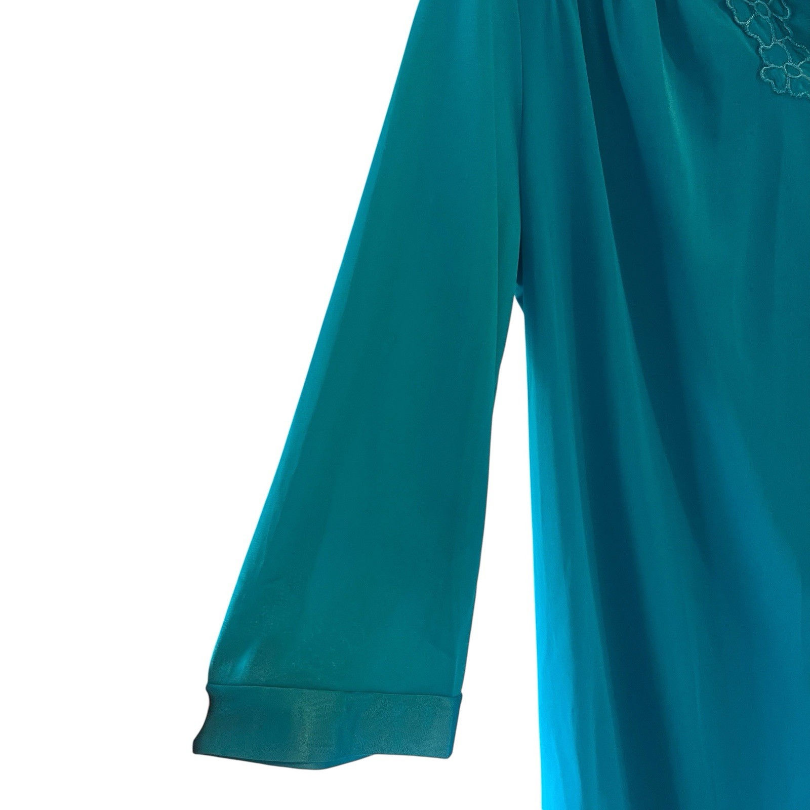 Vintage Vanity Fair Nylon Robe Housecoat Teal Blue Green Button Front Size M