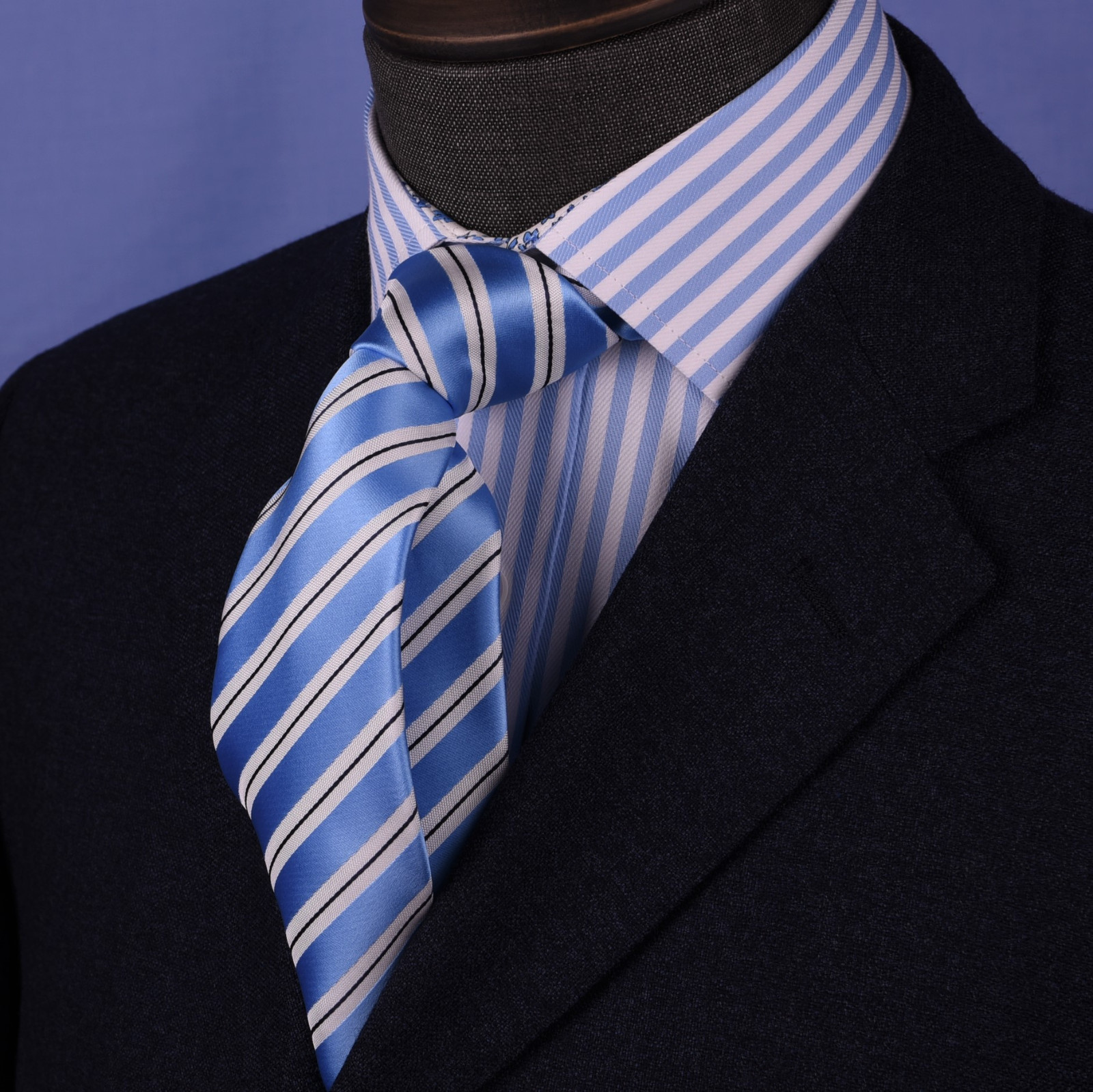 Light Blue Air Force Striped Classic Width Tie 8cm Necktie Standard Wide Fashion