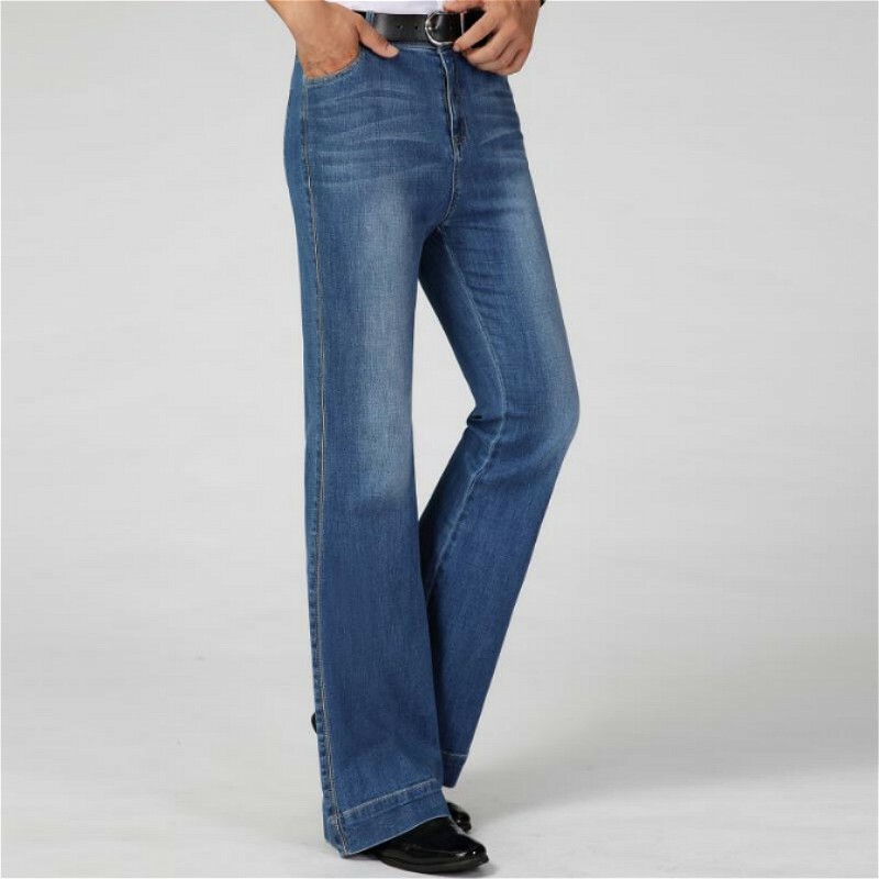 Mens Bell Bottom Jeans Flared Denim Pants 60s 70s Vintage Wide Leg Trousers Blue