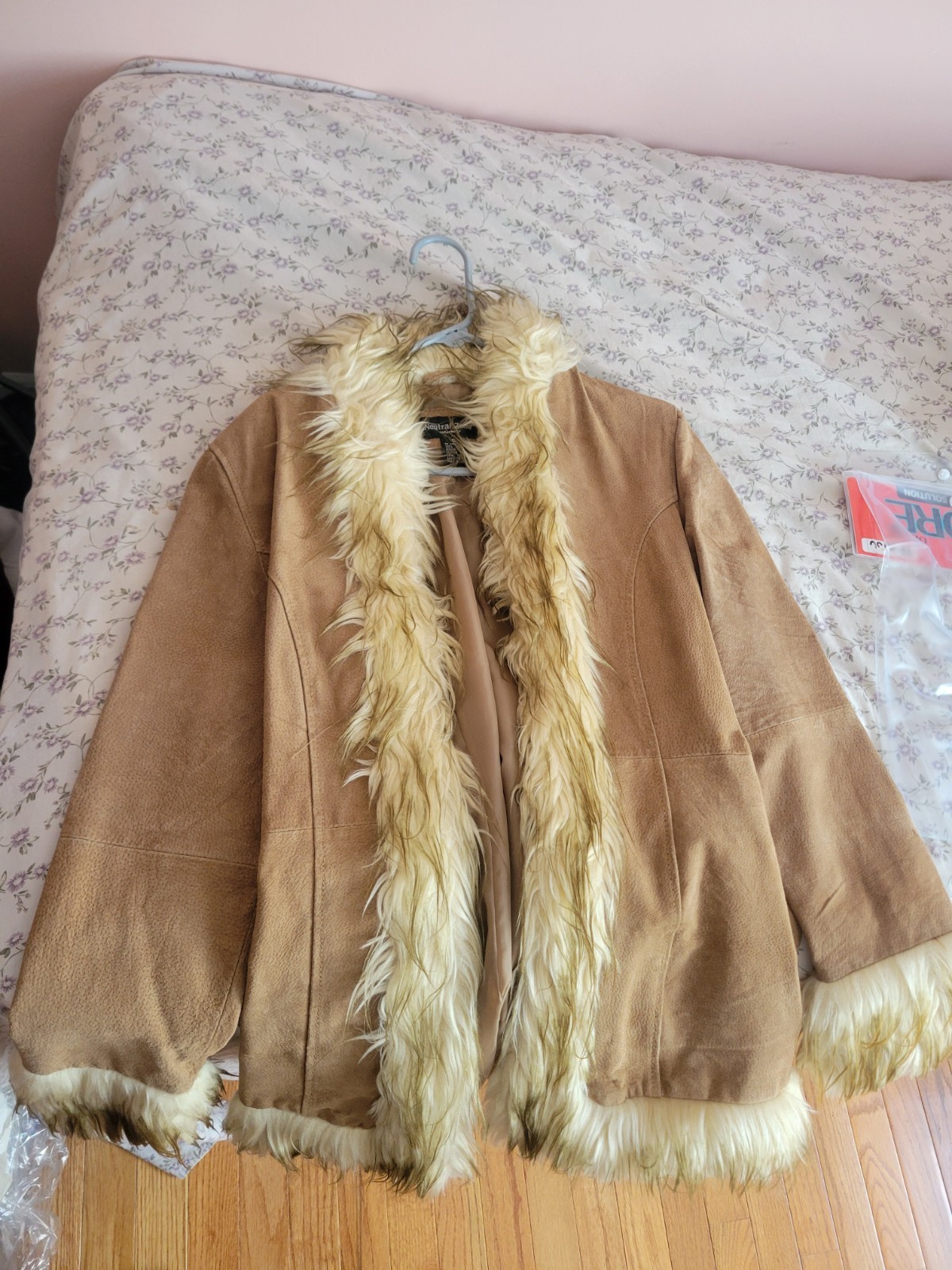 Vintage Neutral Zone Genuine Leather Suede Penny Lane Jacket Faux Fur Trim Afgha