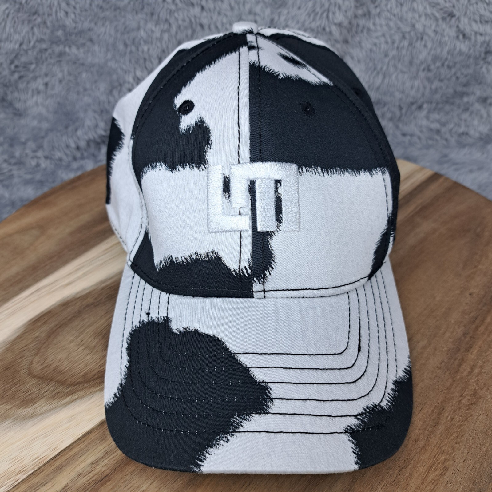 Loudmouth Golf Hat Cap Strap Back Black White All Over Cow Print Golfer Athletic