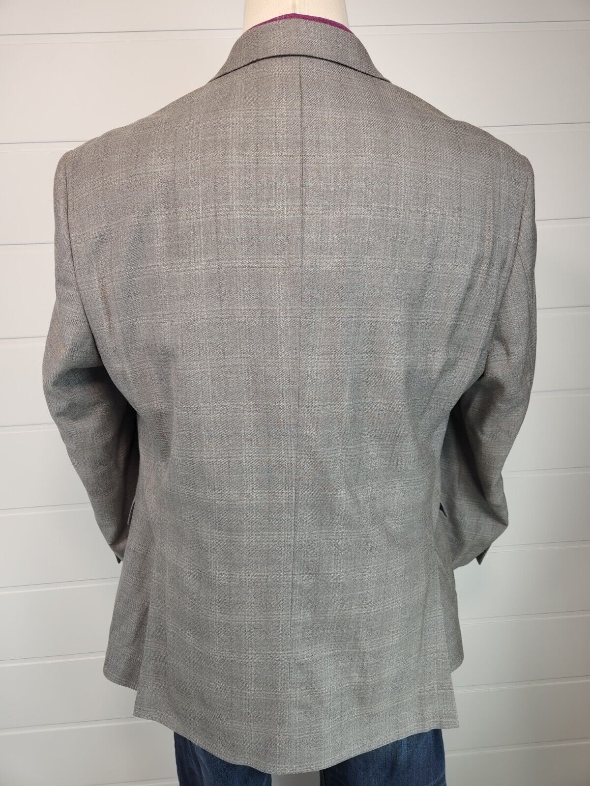 Jos A Bank Mens Two Button Blazer Signature Coll Grey Glen Check Silk Blend 46R