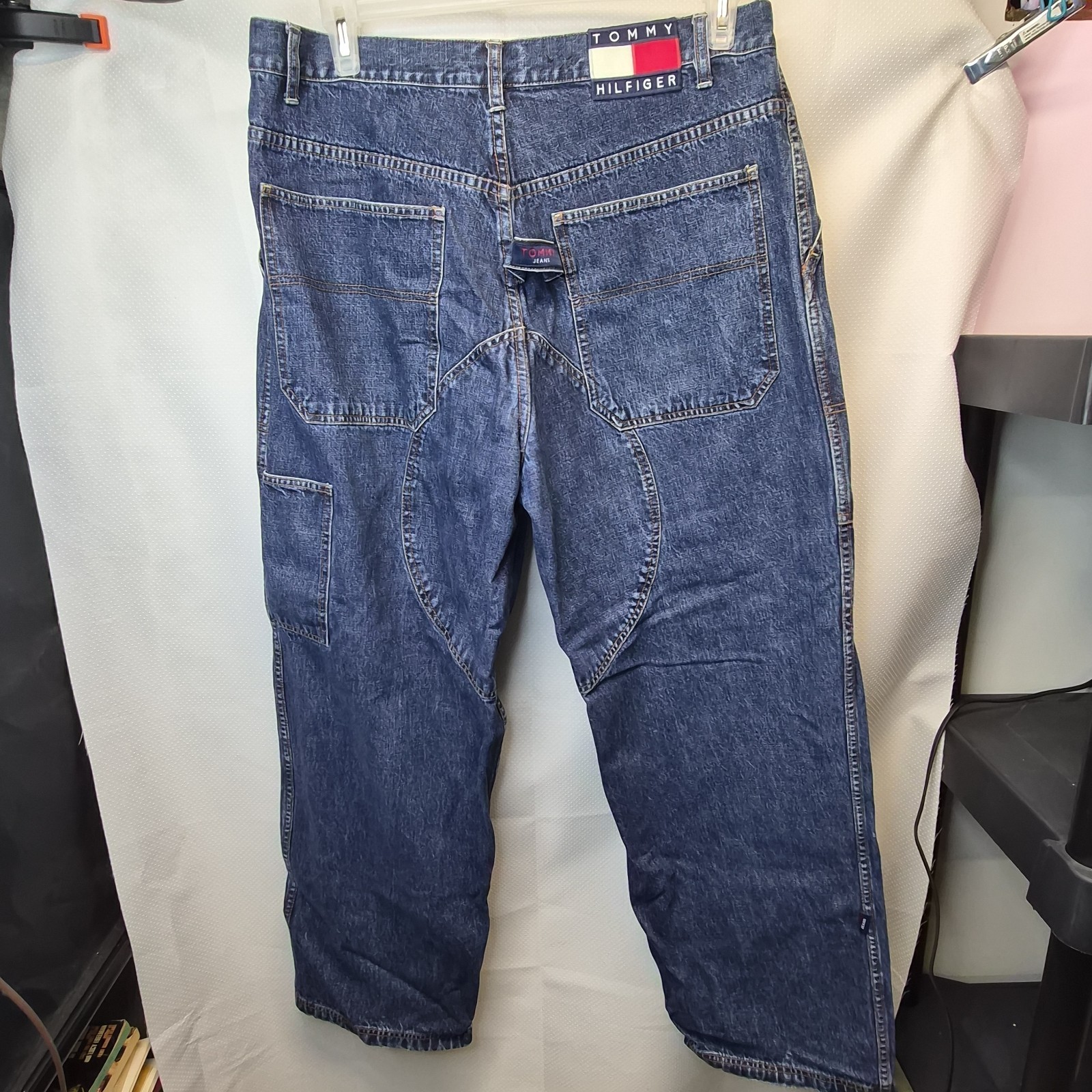 Vintage Tommy Hilfiger Jeans Mens 36×32 Carpenter Big Flag Hammer Loop Baggy Y2K
