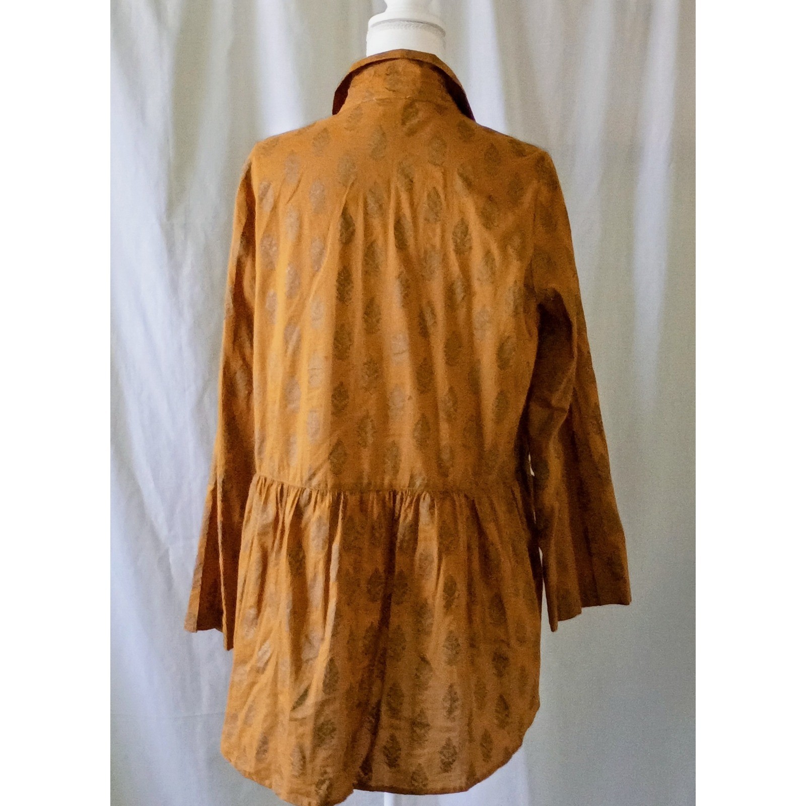 Catalog Classics Mustard Peplum Blouse Medium India Block Print Grandmillennial