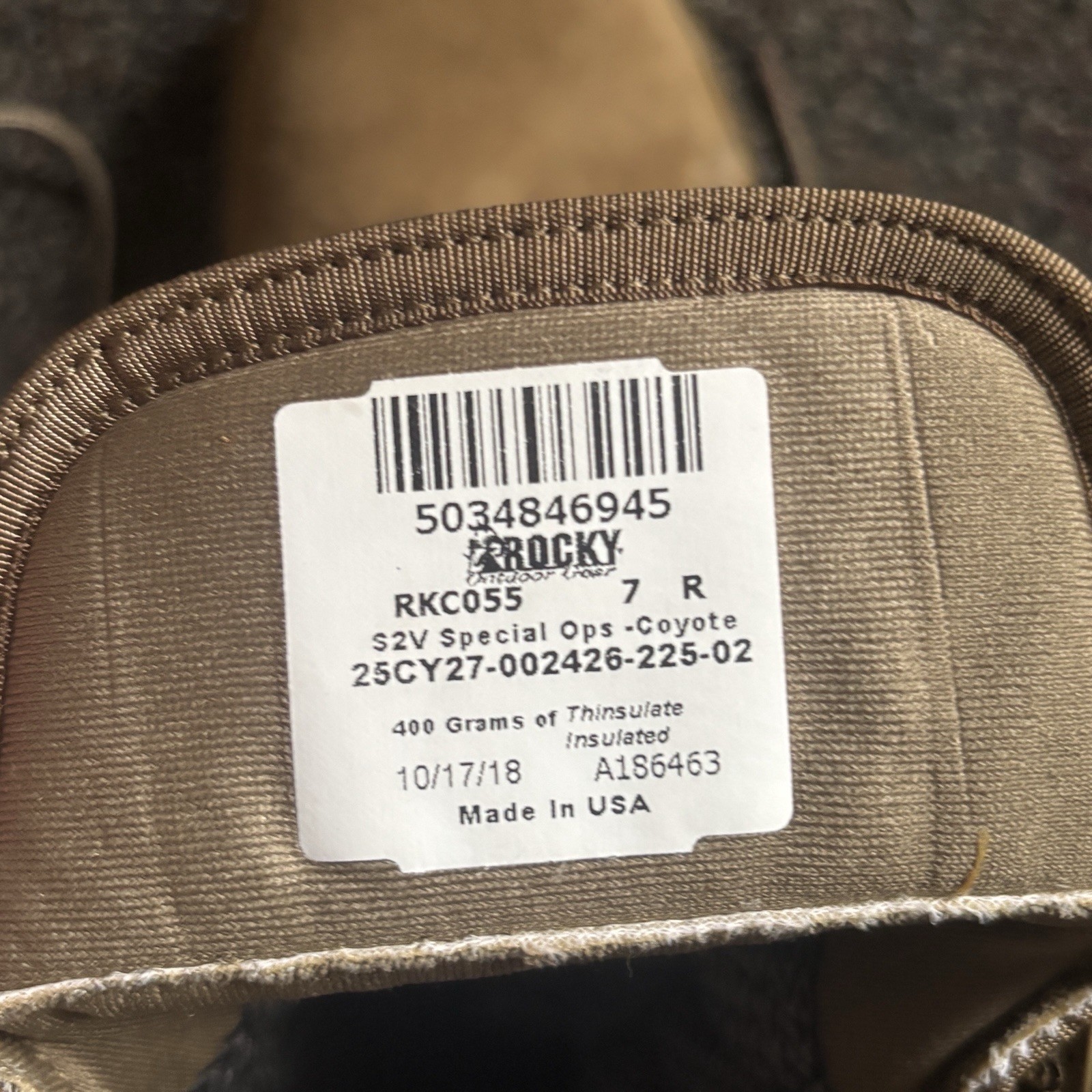 ROCKY S2V WATERPROOF 400G INSULATED MILITARY BOOT Size 7 Reg