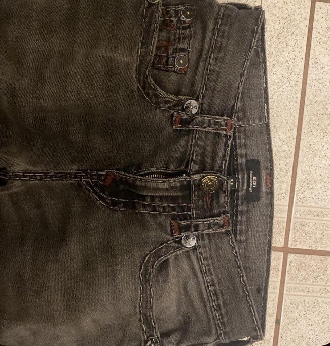 True Religion Men’s Gray Denim Jeans Slim Skinny Mid Rise Dark Wash 5-Pocket