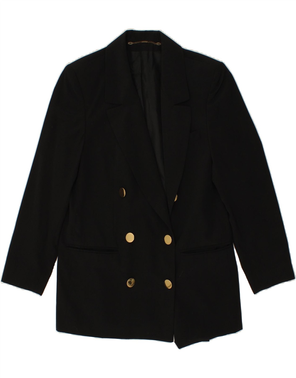 TREVIRA Womens Double Breasted Coat UK 12 Medium Black Polyester BX68