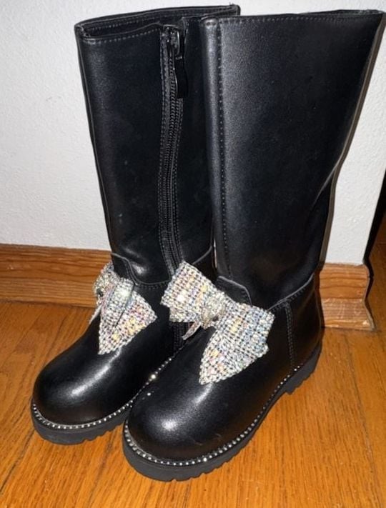 Kurt Geiger London Kensington High Leg Bow Boots in Black with Crystal Detail