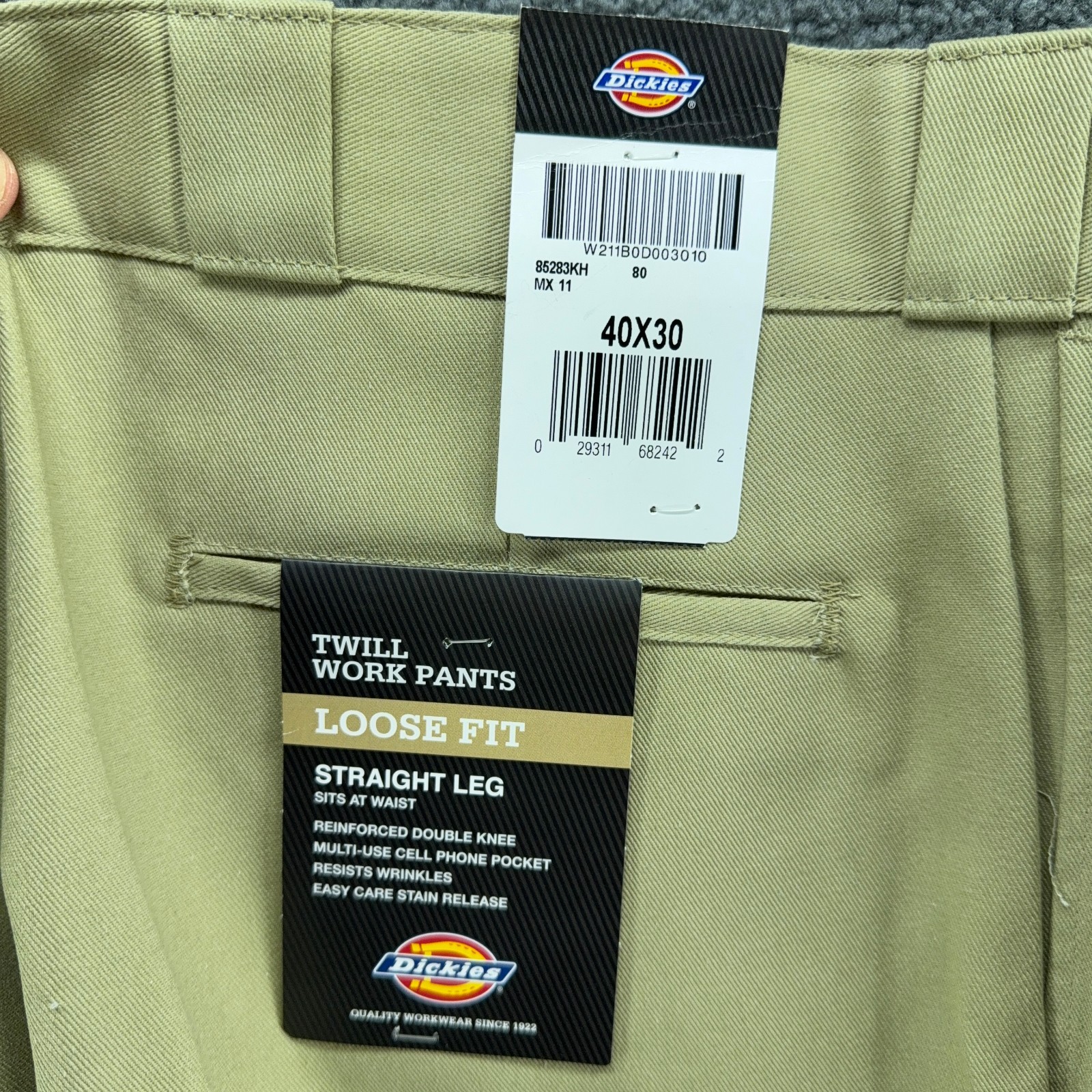 Dickies Work Pants Mens 40X30 NWT Loose Fit Double Knee Straight Leg Khaki Twill
