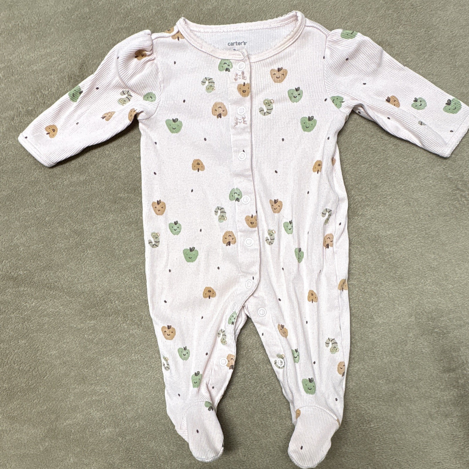 Carter’s White Fruit Print Ribbed Knit Footed Snap Sleeper Unisex 3 Months