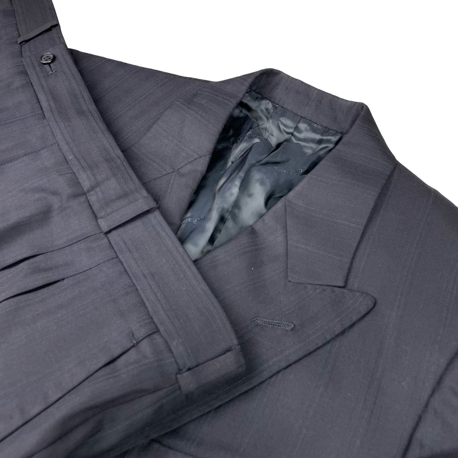 Ermenegildo Zegna Men’s Bespoke Double Breasted Suit Navy Stripe • 42S | 38×30