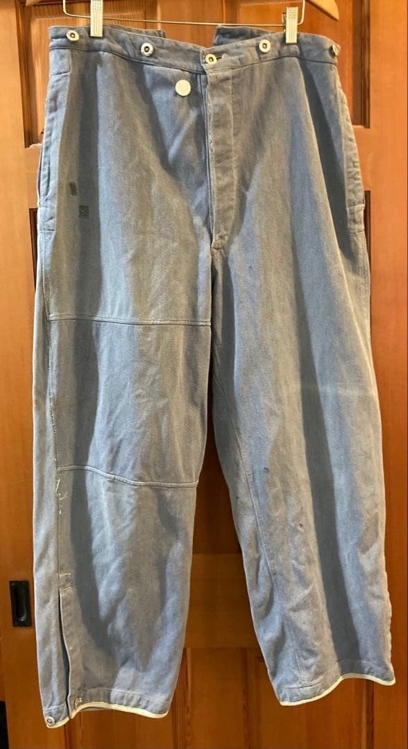 Vintage Denim Work Pants 1940s 1950s Aluminum Button Waist82cm Distressed Rare