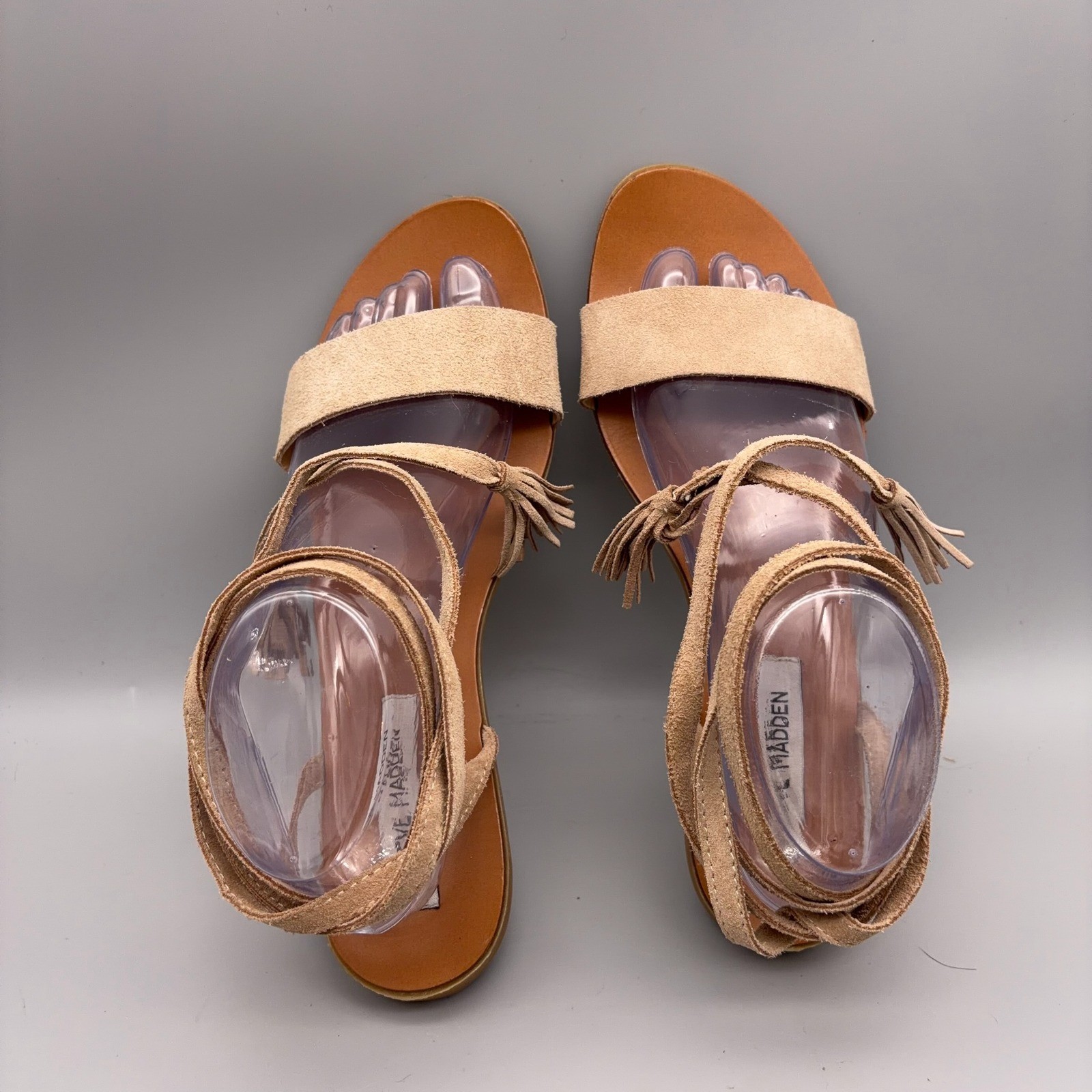 Steve Madden Sandals Women 11 Tan Tassel Ankle Wrap Boho Festival