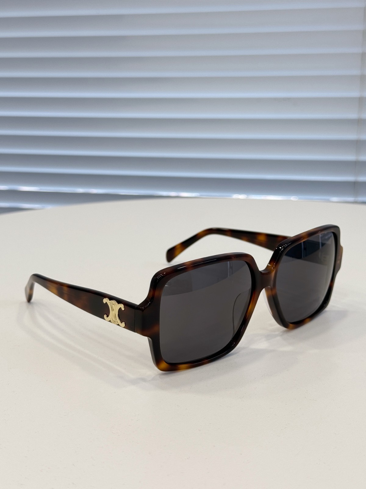 Celine Tortoiseshell Oversized Square Sunglasses Gold Triomphe Logo