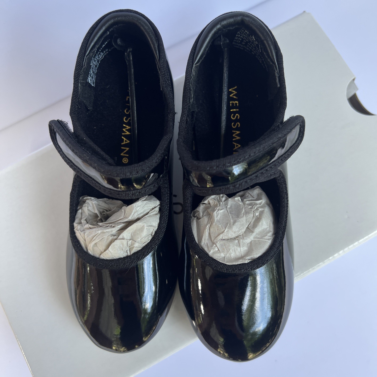 Weissman W2600 No Tie Tap Shoe Shiny Black Patent Child Size 9 CM Worn One Time