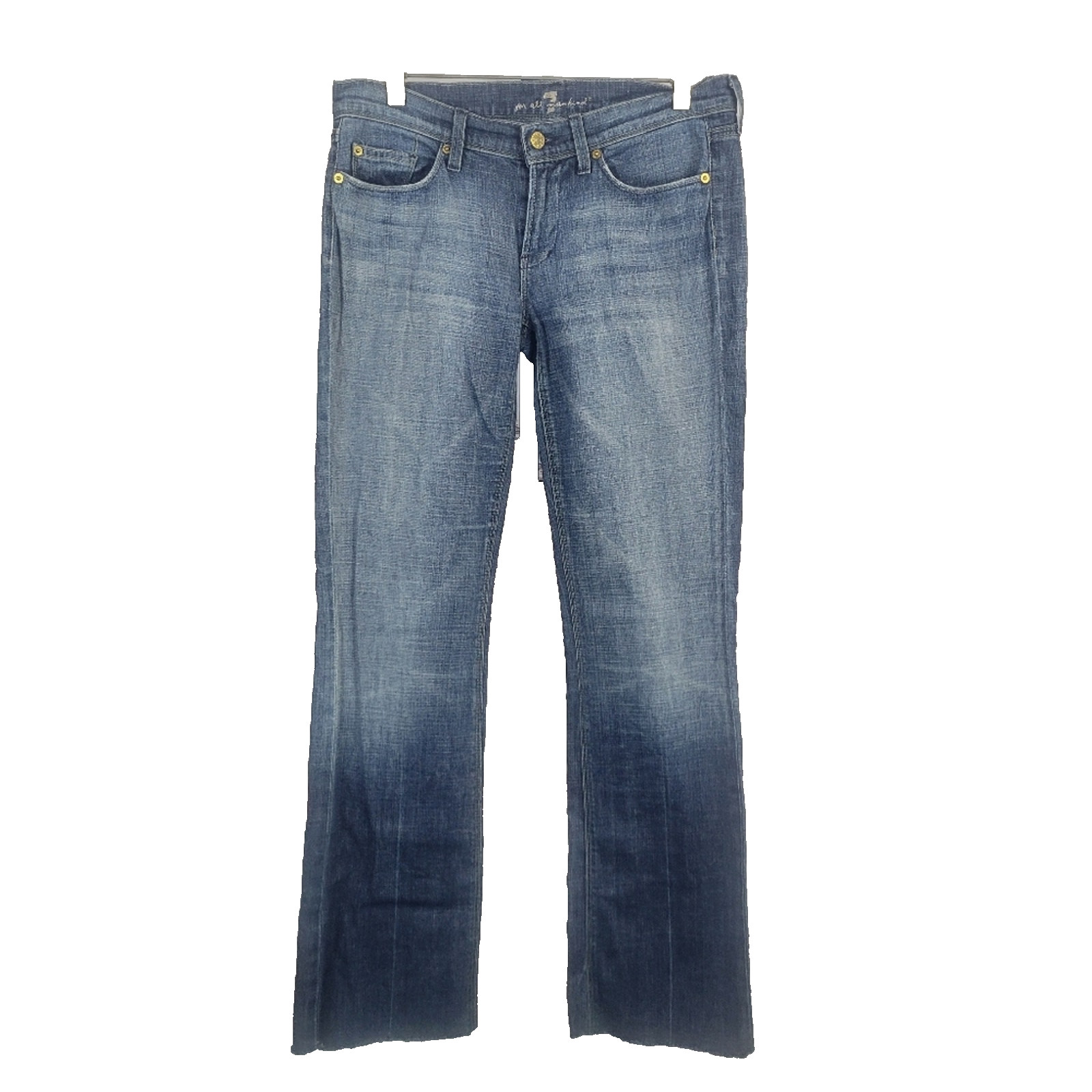 7FAM Mia Embellished Pocket Bootcut Jeans Raw Hem Size 29