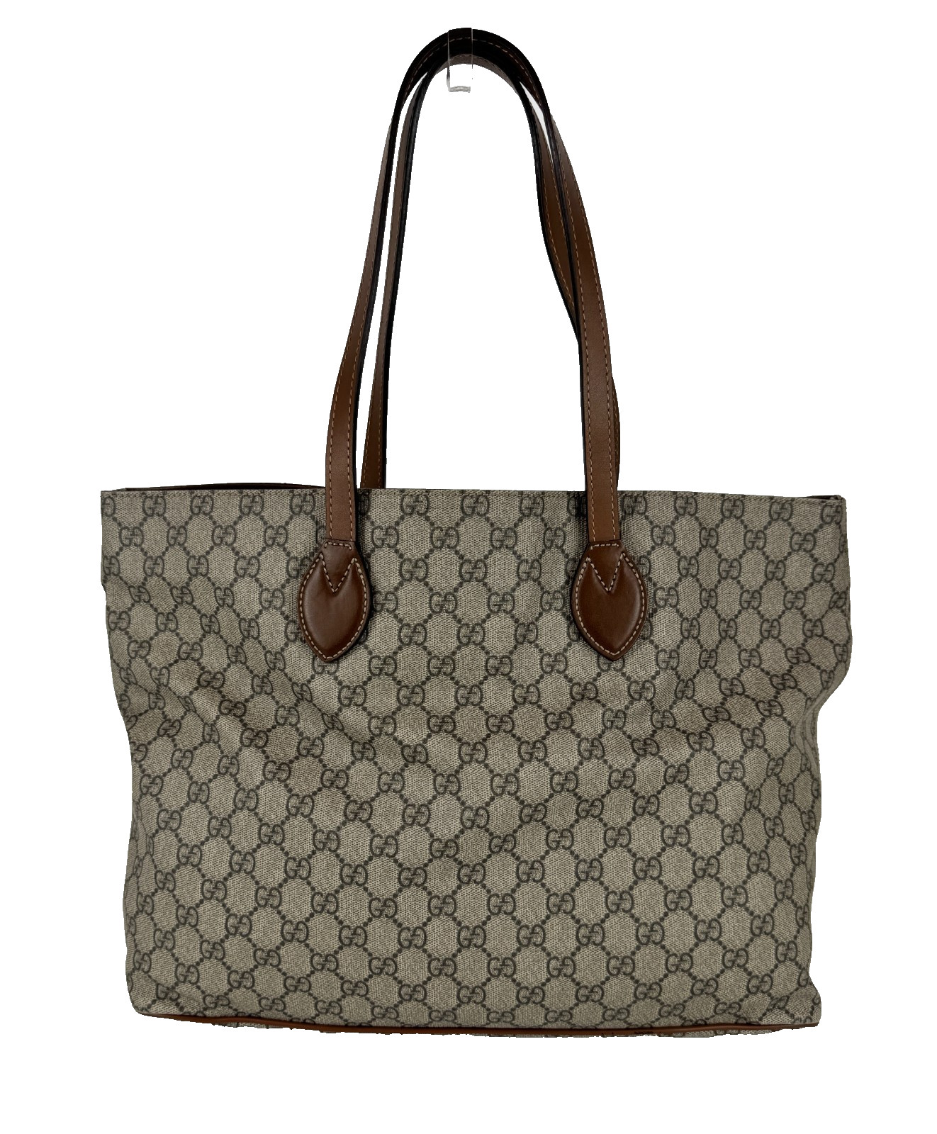 Gucci Auth Large GG Supreme Beige Brown Tote Bag Canvas Leather Monogram Runway