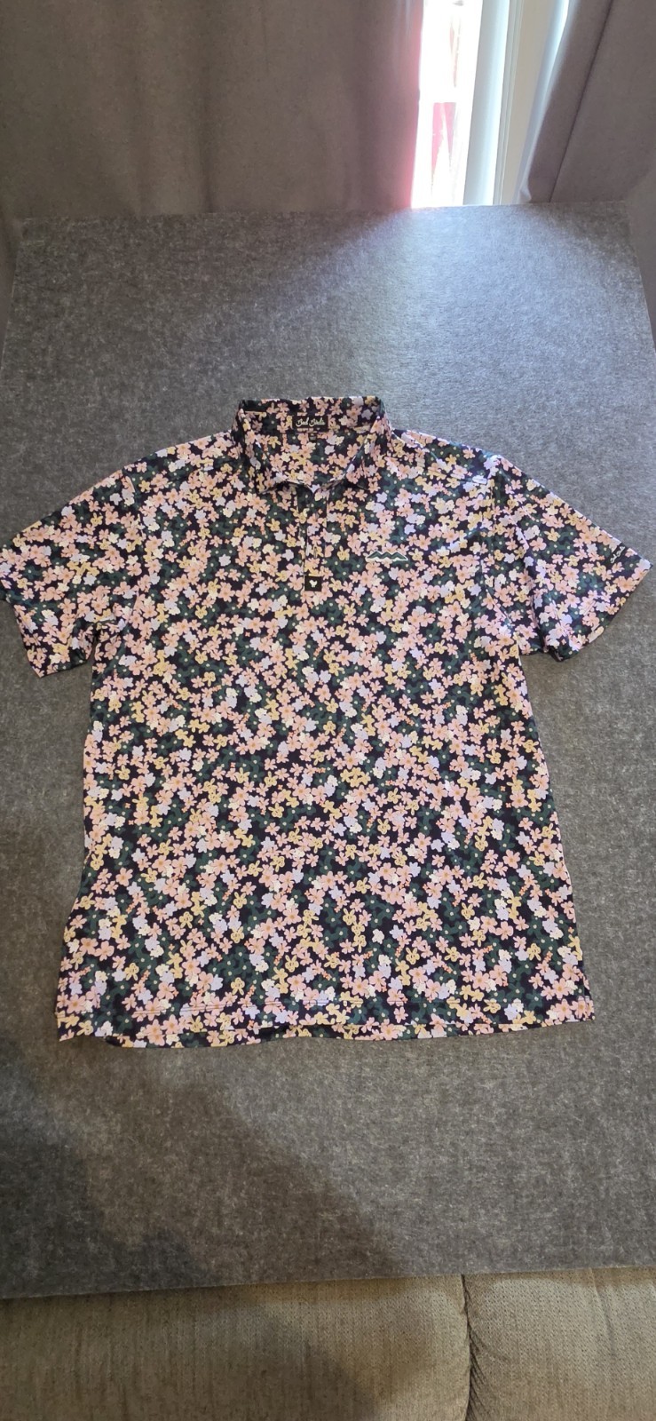 Bad Birdie Men’s XL Multicolor Floral Polo Shirt Short Sleeve Collared Logo