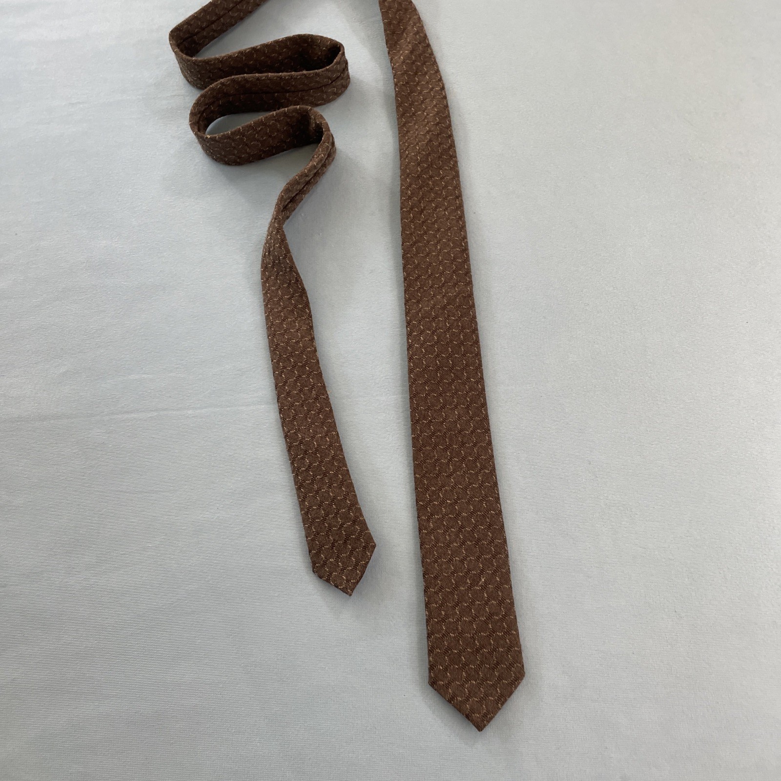 Vtg 60s Tie Wool Cotton Necktie Brown Woven MCM Deco Texture Cloth Cravat 2×53
