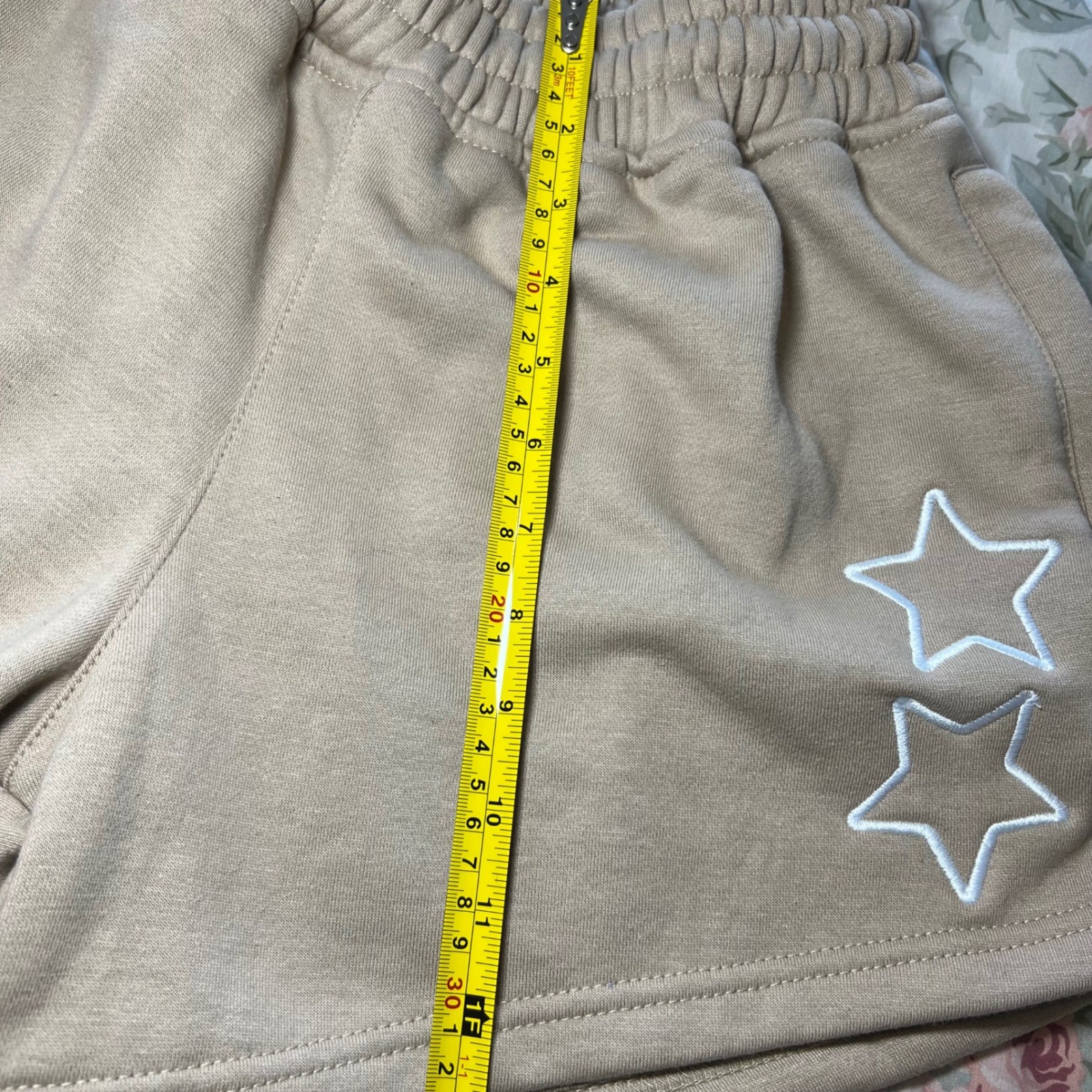 Mitch Flippo MFG Tan Embroidered Star Ardore Sweat Shorts Beige Womens Medium