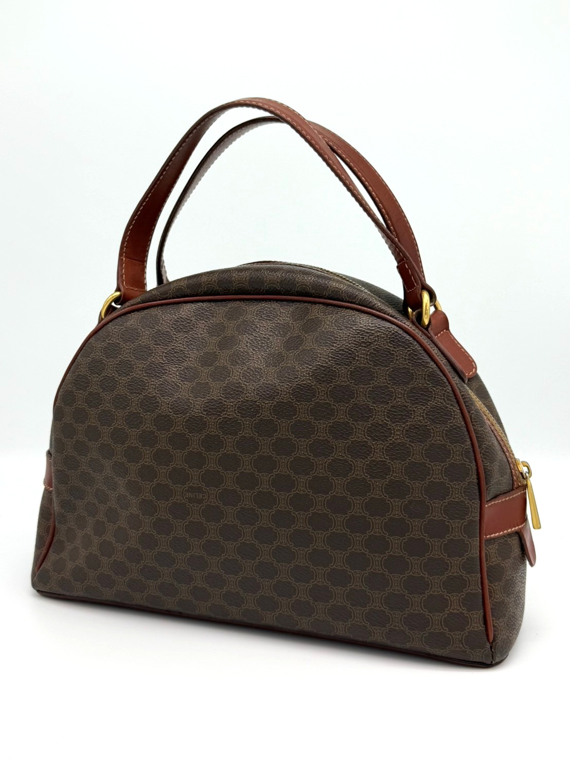 Vintage Celine Macadam Dome Hand Bag PVC Leather Brown Authentic