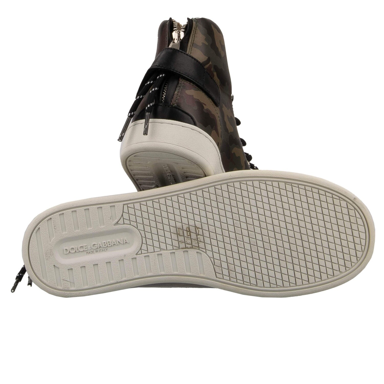 Dolce & Gabbana DG Logo Camouflage High Top Leather Sneakers Shoes Green