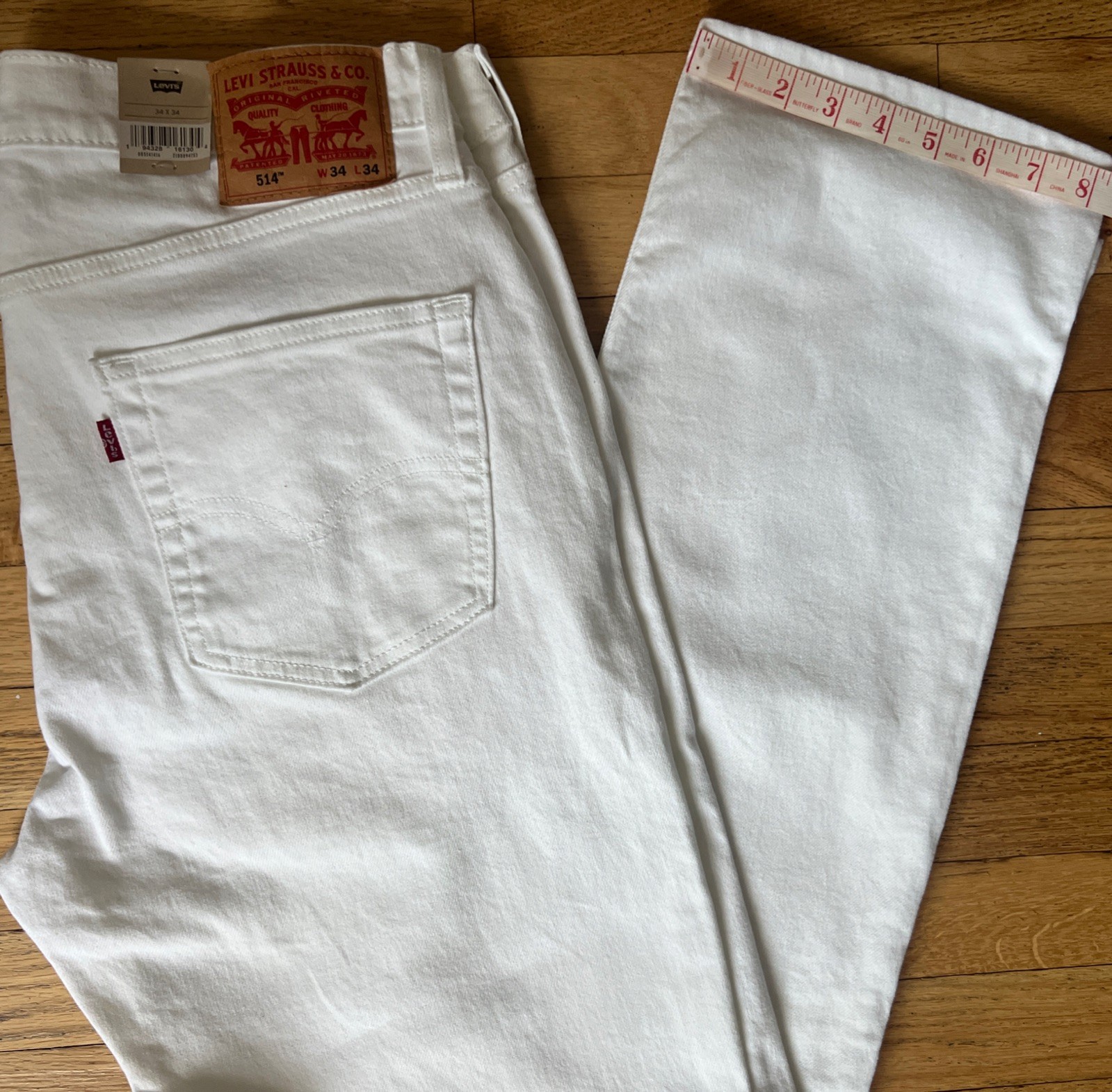 NWT Levi’s 514 Original Straight Stretch White Denim Mens Jeans Size 34 X 34