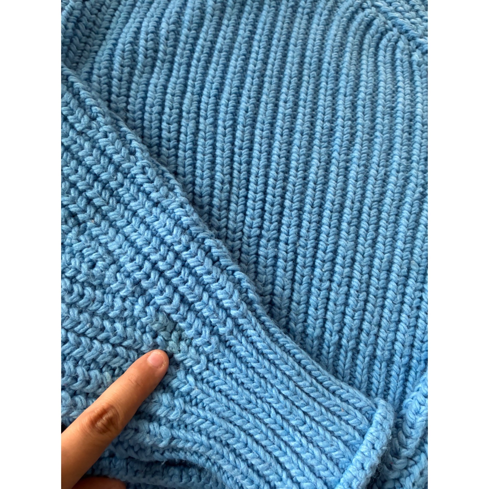 H&M Blue Chunky Ribbed Knit Mock Neck Wool Blend Sweater Size M