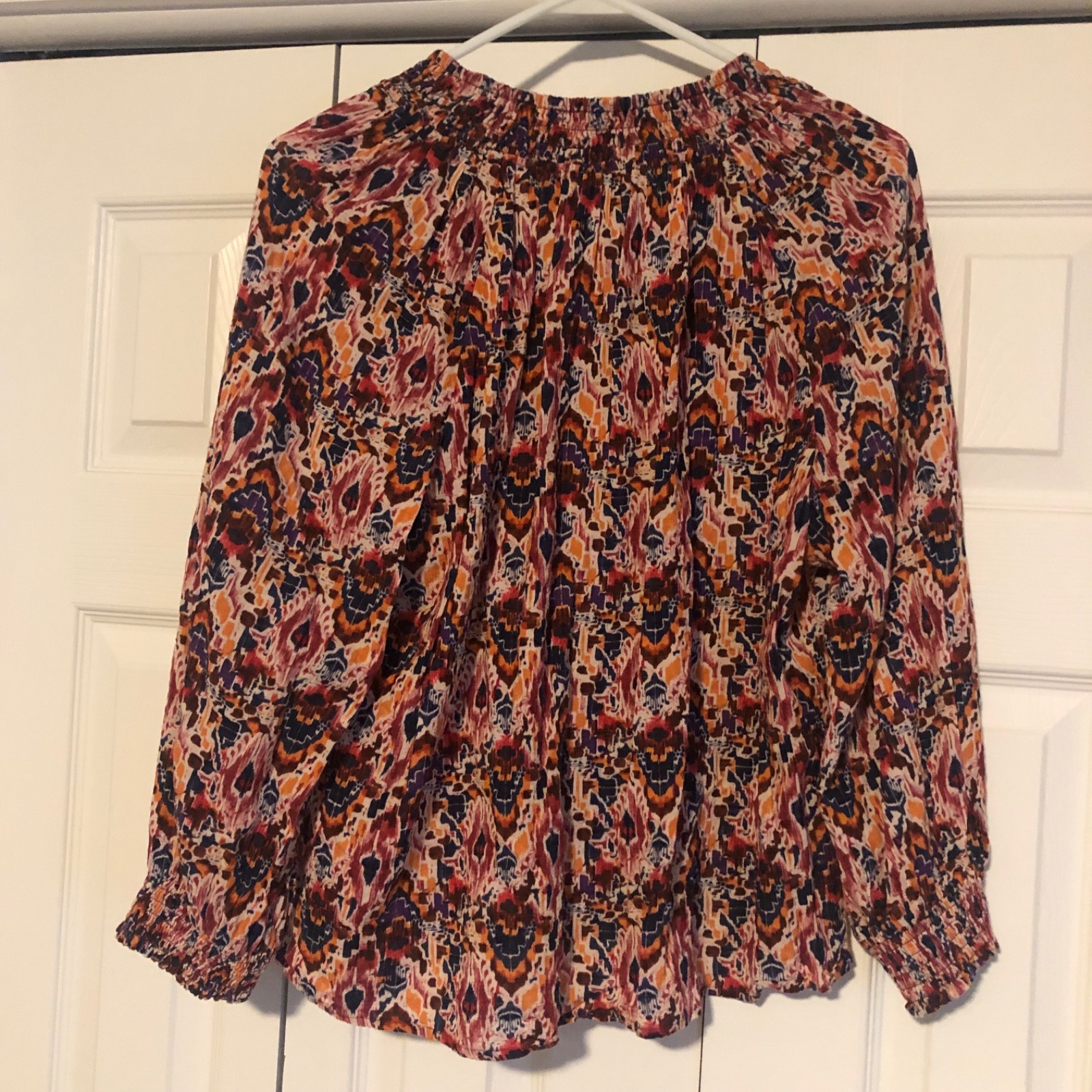Evereve Multicolor Abstract Ikat Print Blouse Women’s Size XL Art Boho Retro 70s