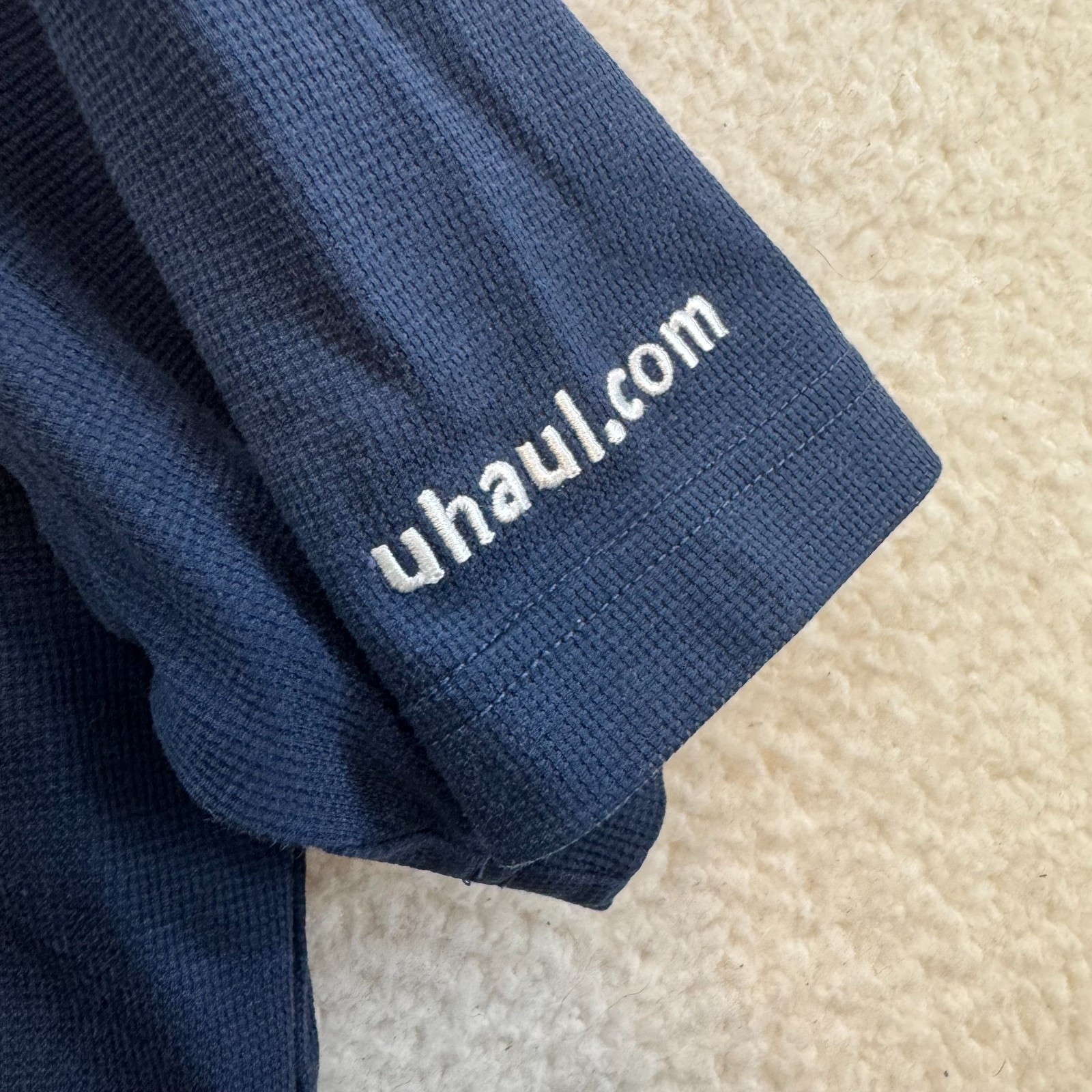 U-Haul Polo Shirt Large XL Mens Navy Blue Employee Work Uniform Reflective
