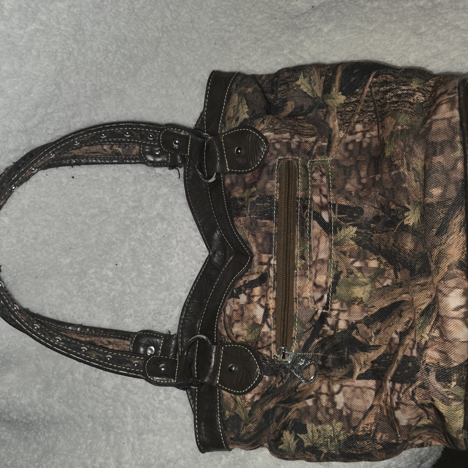 Montana West Camo Crossbody Shoulder Bag Faux Turquoise & Rhinestone Cross EUC