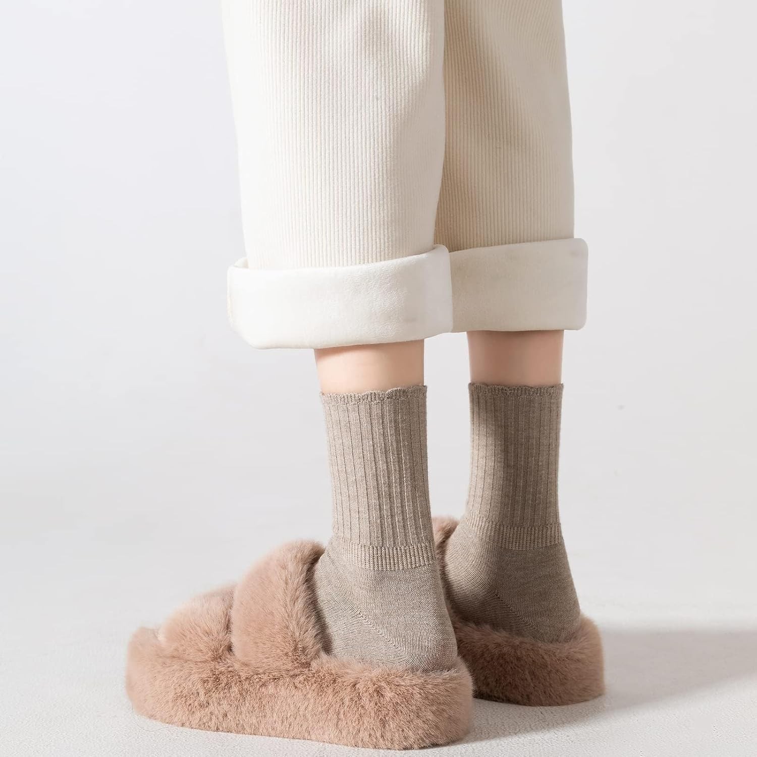 PADFOM Women Thin Cashmere Socks, Soft Medium, Black/Grey/Khaki/Beige/White