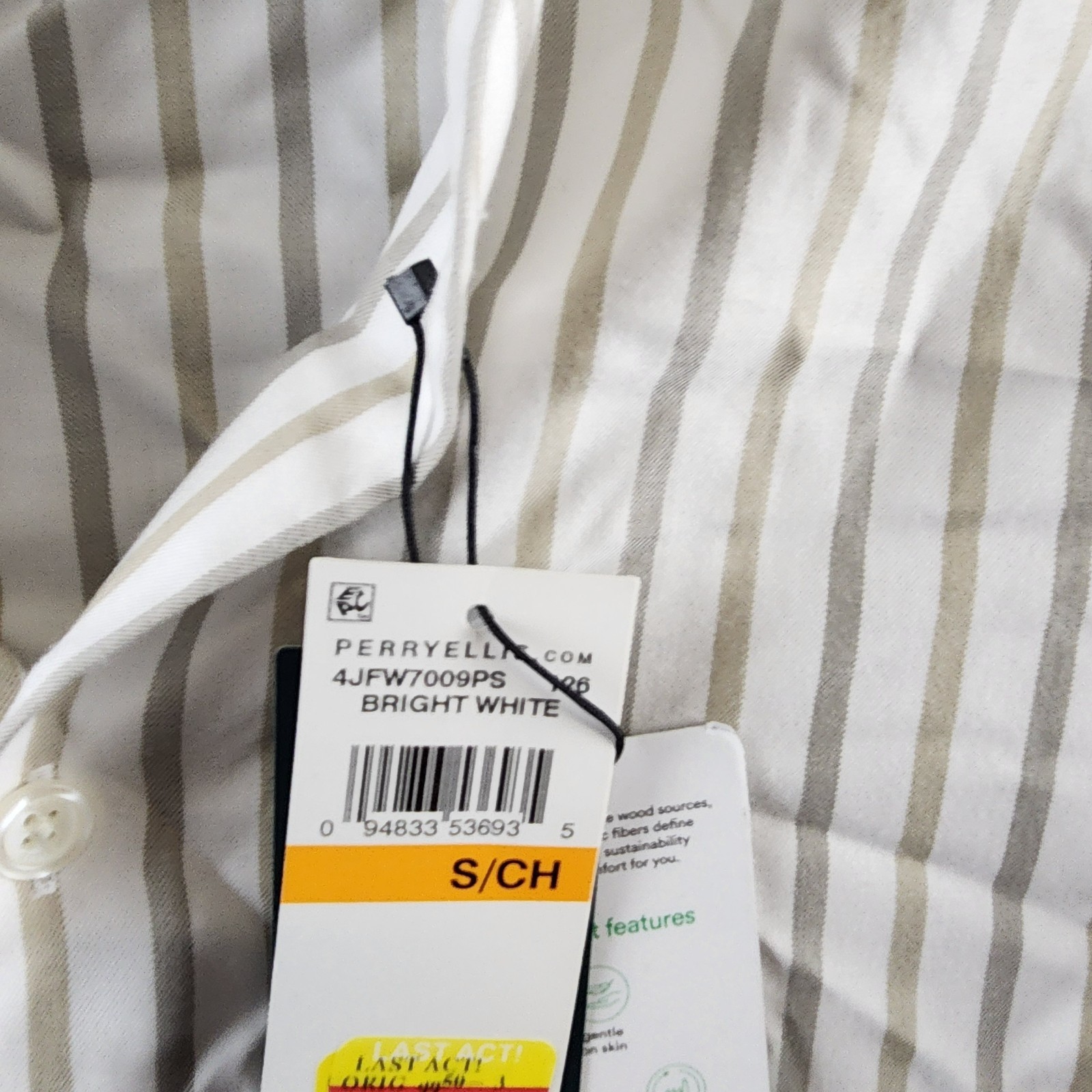 Perry Ellis Long Sleeve Button-Front Yarn Dyed Striped Shirt Men’s S White Multi