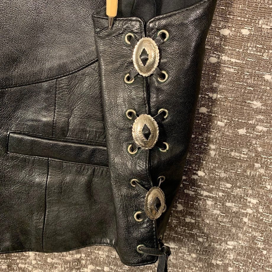 Addis Mens Black Leather Biker Vest Lace Up Sides Western Motorcycle Snap Front