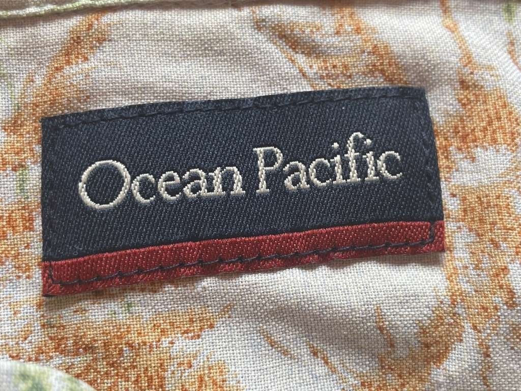 Ocean Pacific Men’s L 100% Silk Hawaiian Palm Tree Short Sleeve Shirt Cream