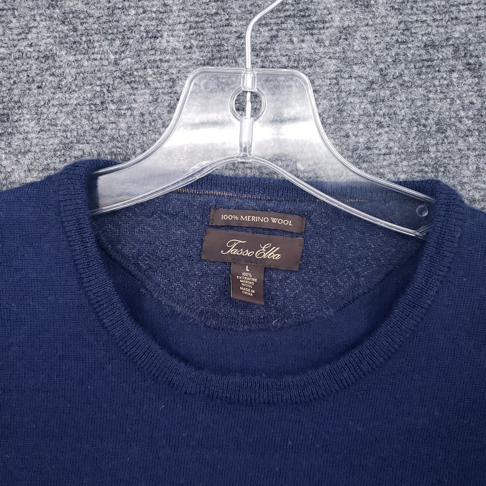 Tasso Elba Sweater Mens L Large Blue Extra Fine Merino Wool Pullover Jumper
