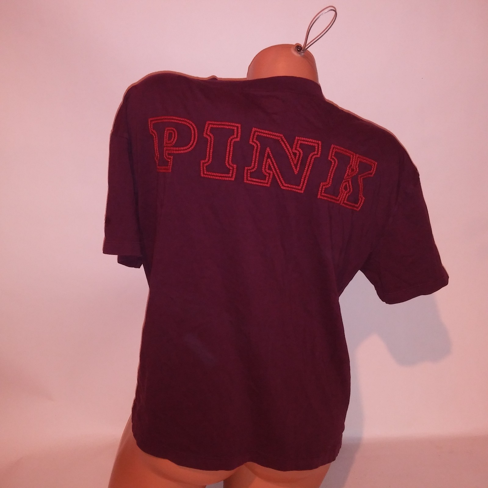 Victoria Secret PINK Crop Top Burgundy Logo Short Sleeve V Neck Solid New