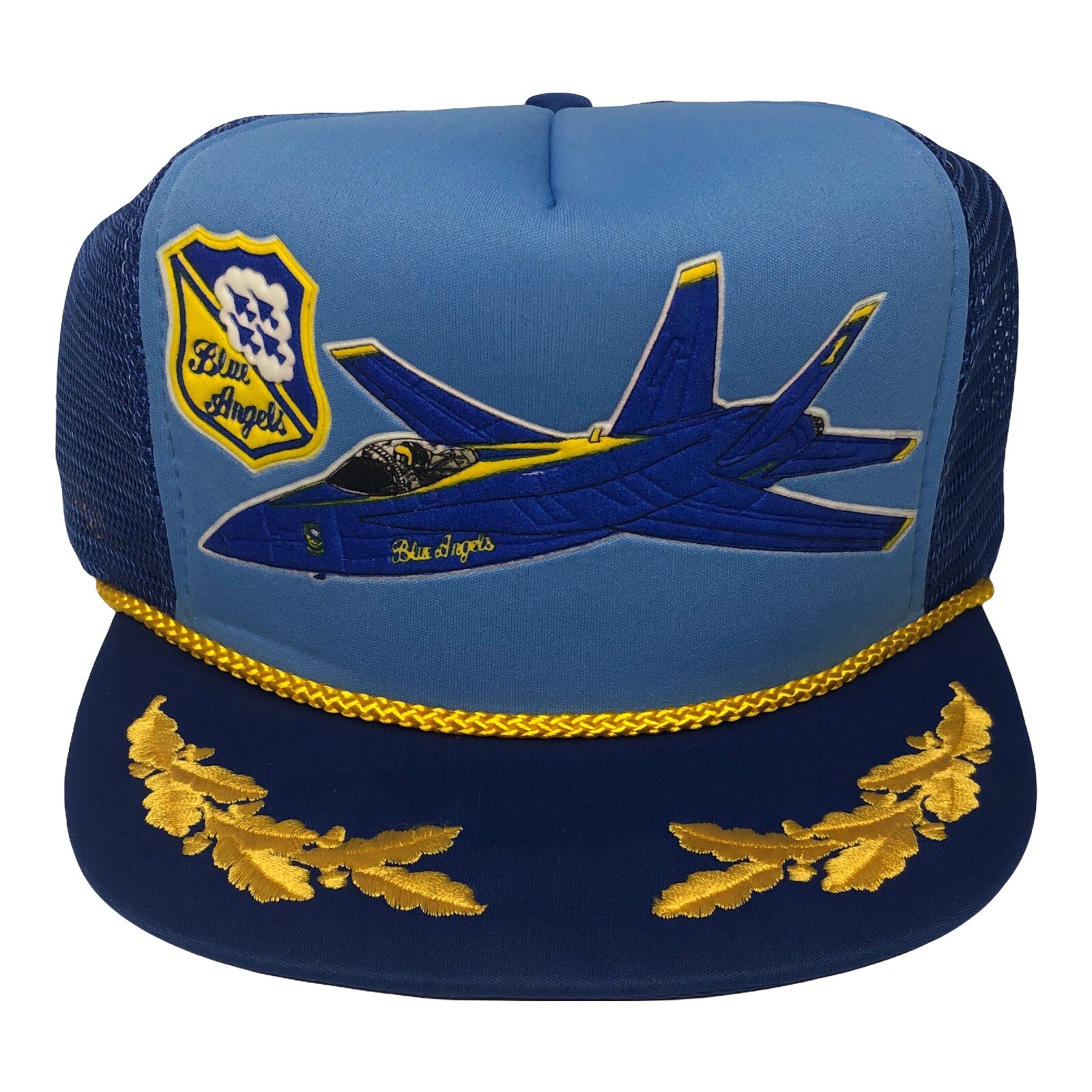 Vintage US Navy Blue Angels Trucker Hat Snapback Mesh Scrambled Eggs F-18 NOS