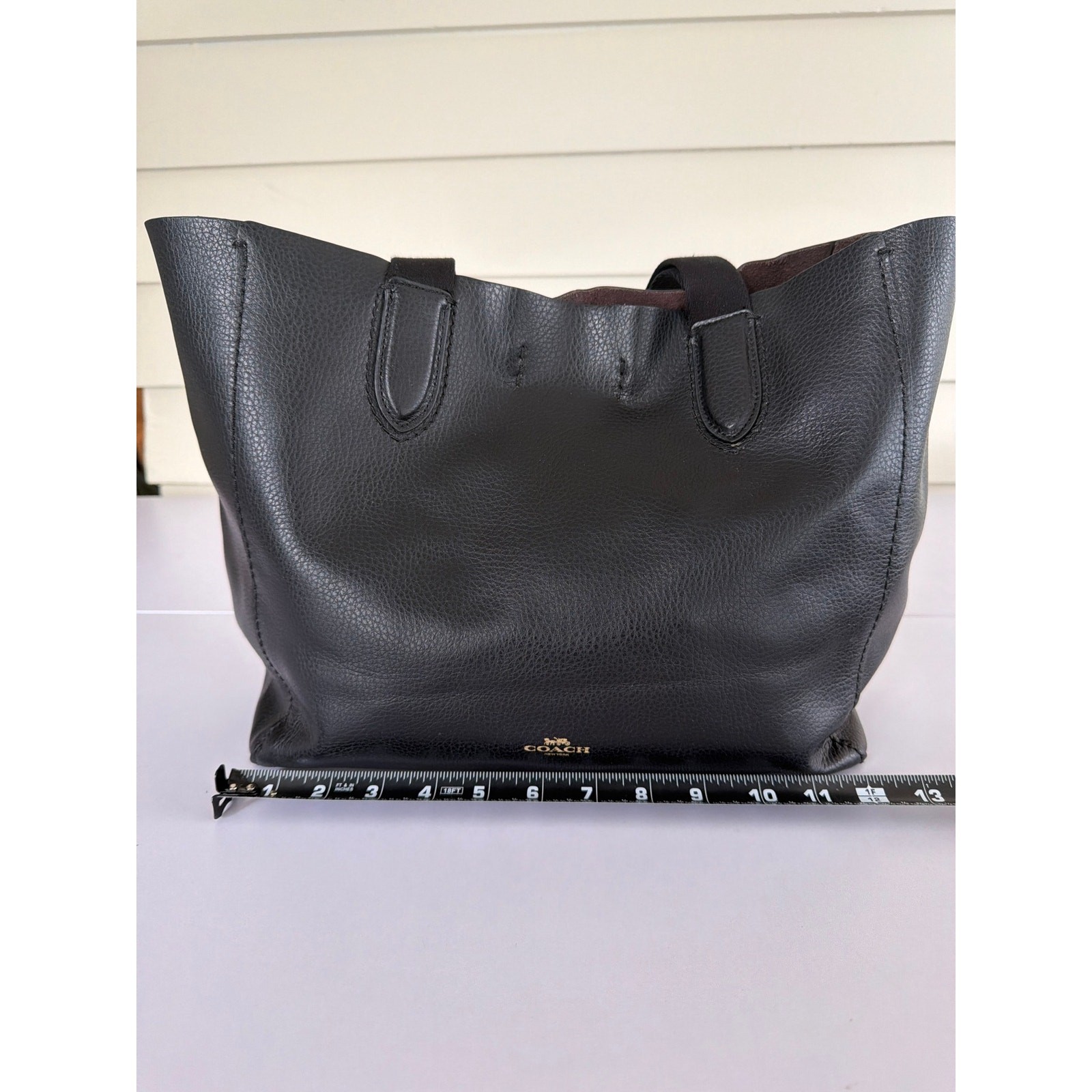 Coach Black Leather Derby Tote with Gold Logo Capsule Minimalist Elevated Basics