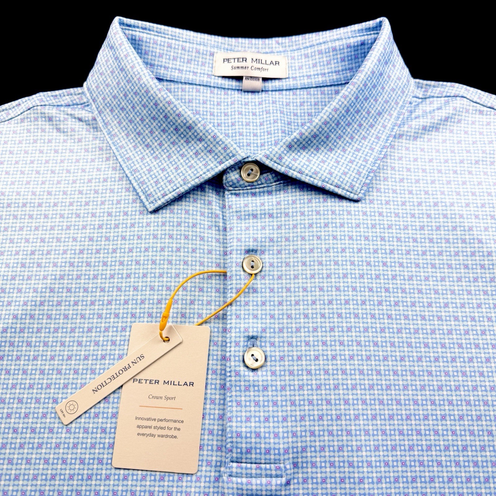 Peter Millar Crown Sport Performance Geometric Diamond Print Polo Blue LRG $115