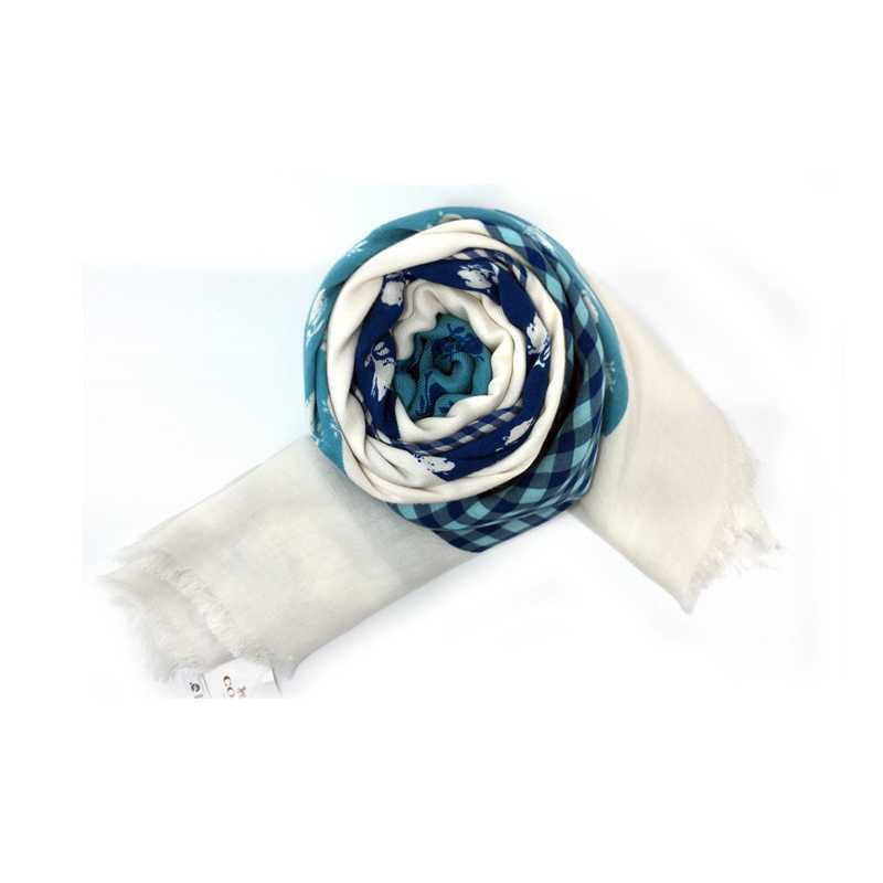 NWT Coach Blue Floral Badlands Patchwork Scarf 50″ x 70″ Shawl 85813 MSRP $195