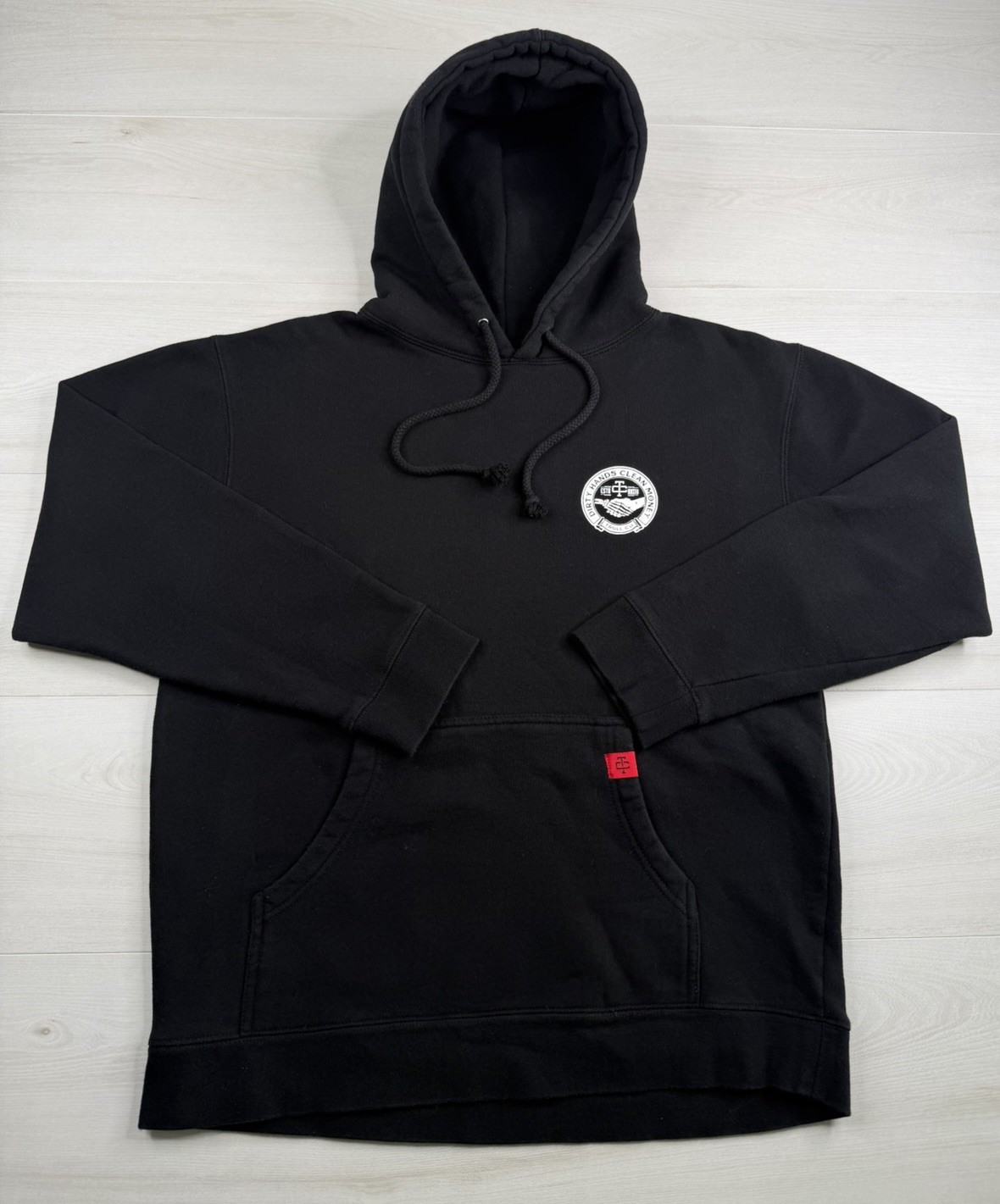 Troll Co Hoodie Black Dirty Hands Clean Money Pullover Retro Logo Mens M EUC