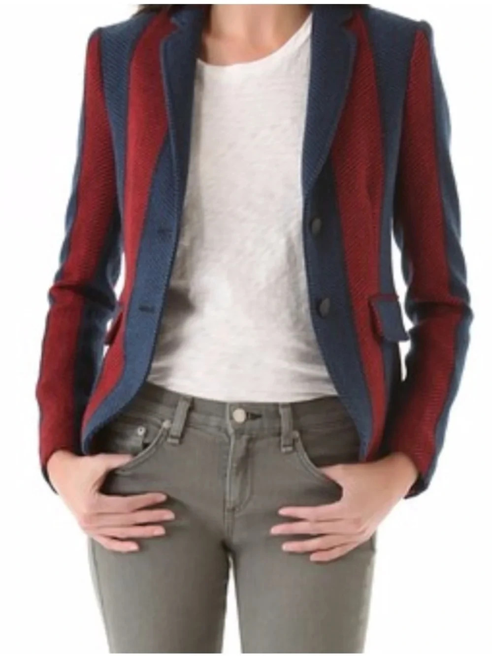 Rag & Bone Bailey Red & Blue Stripe Wool Blazer Sz 8