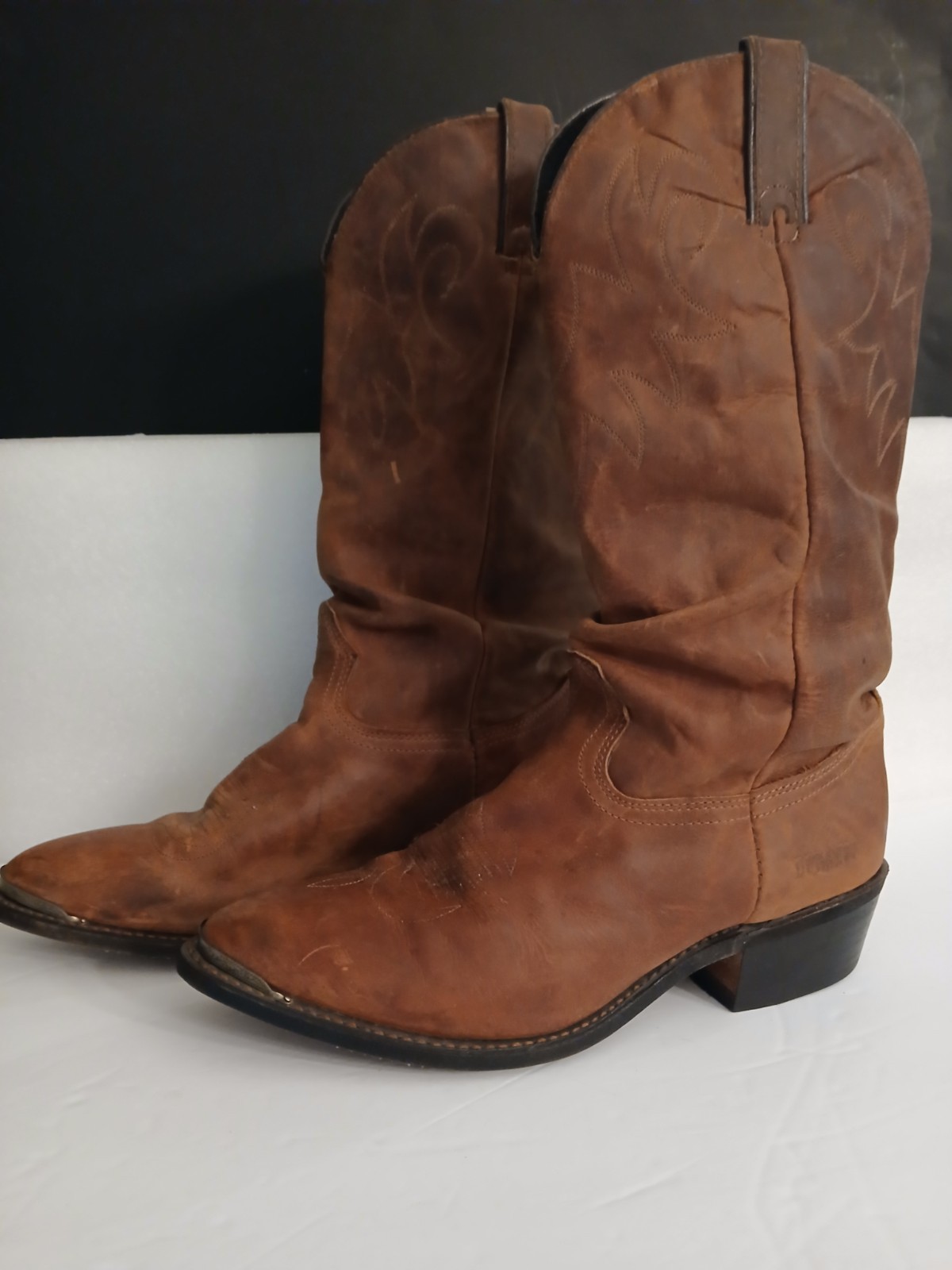 Mens Durango Distressed Nubuck Leather Cowboy Boots Sz. 10-D Brown Brass Clips