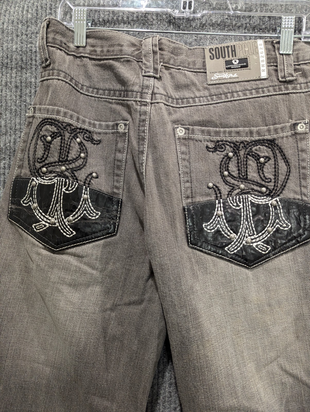 Southpole Men’s Black Faded Baggy Hip Hop Y2K 90s Grunge Wide Leg Jeans Size 20