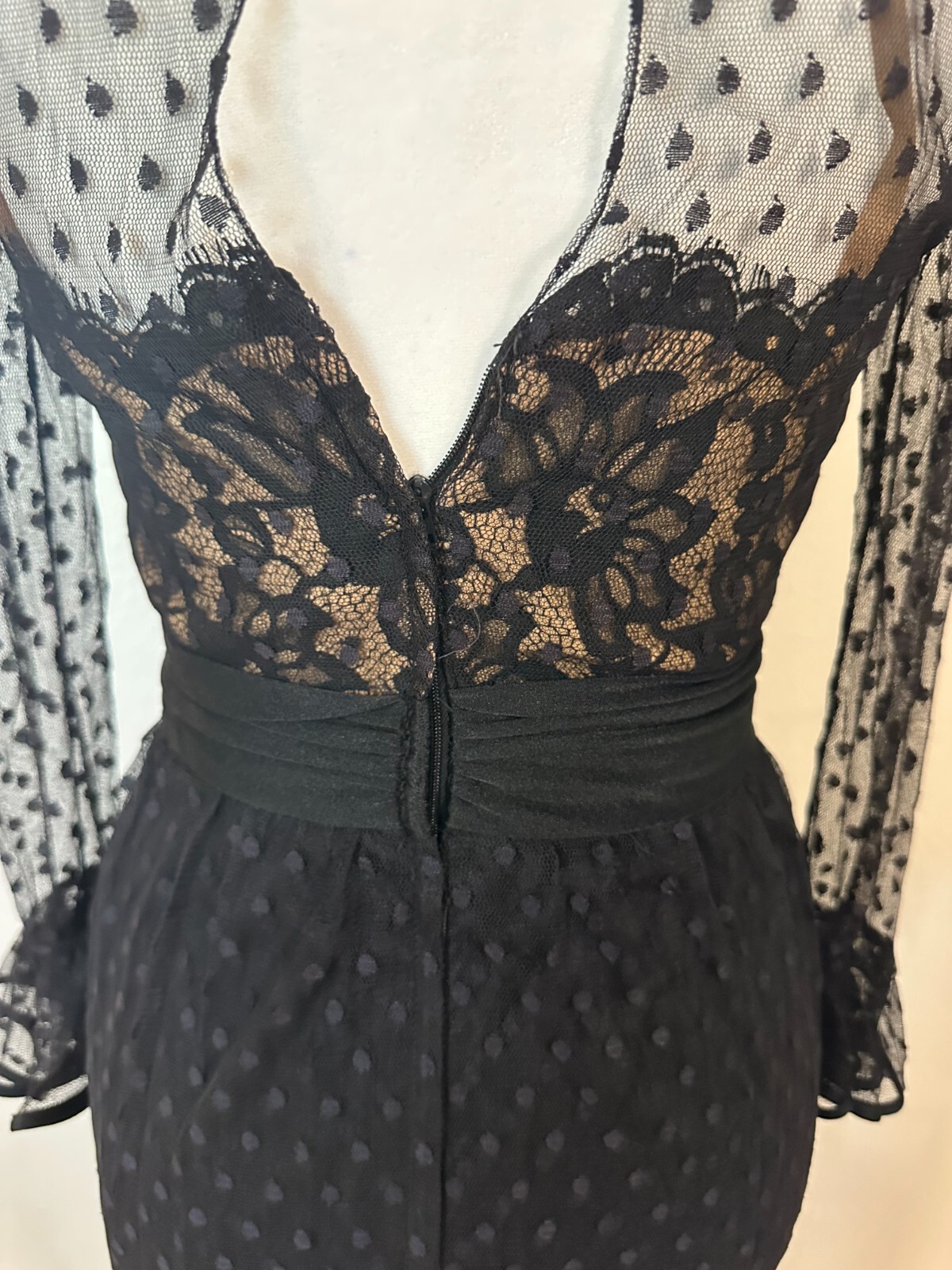 Vintage 60s Jack Bryan Illusion Lace Polka Dot Tulle Flouncy Cocktail Dress