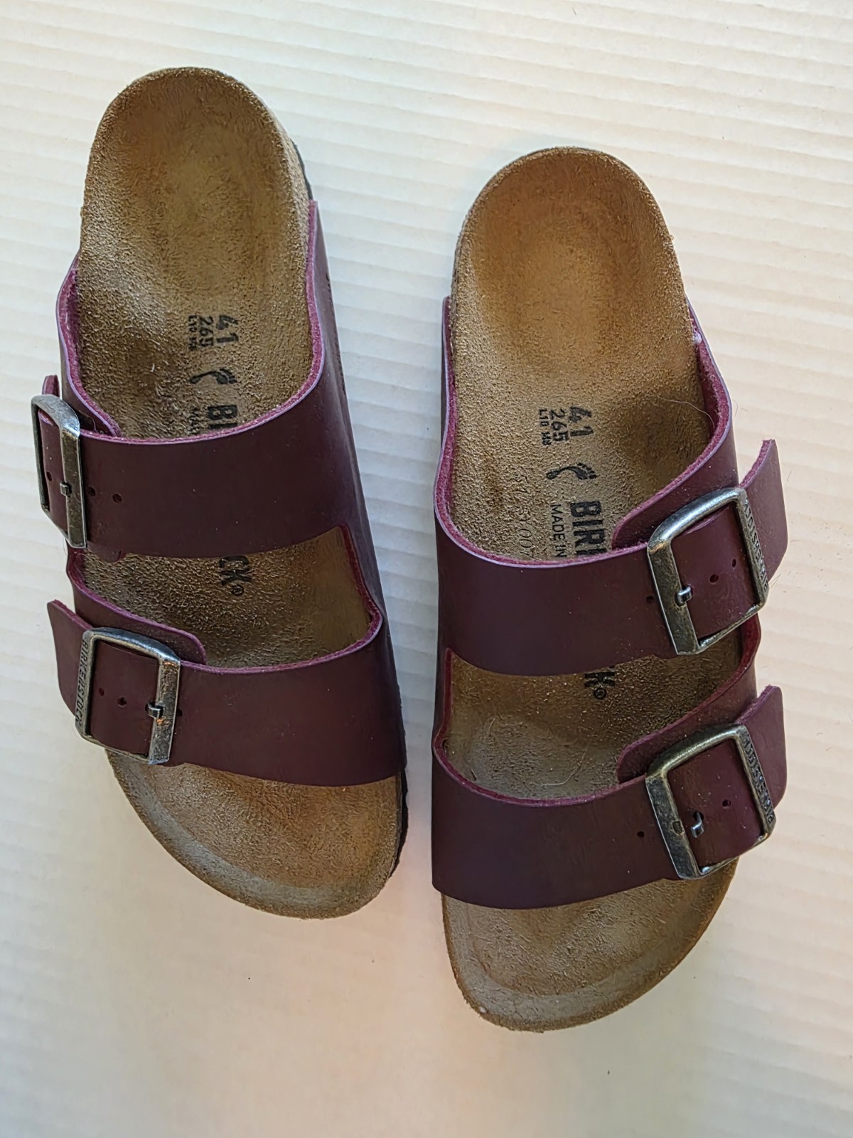 Birkenstock Arizona Birko-Flor Maroon Leather Unisex Sandals Sz 41