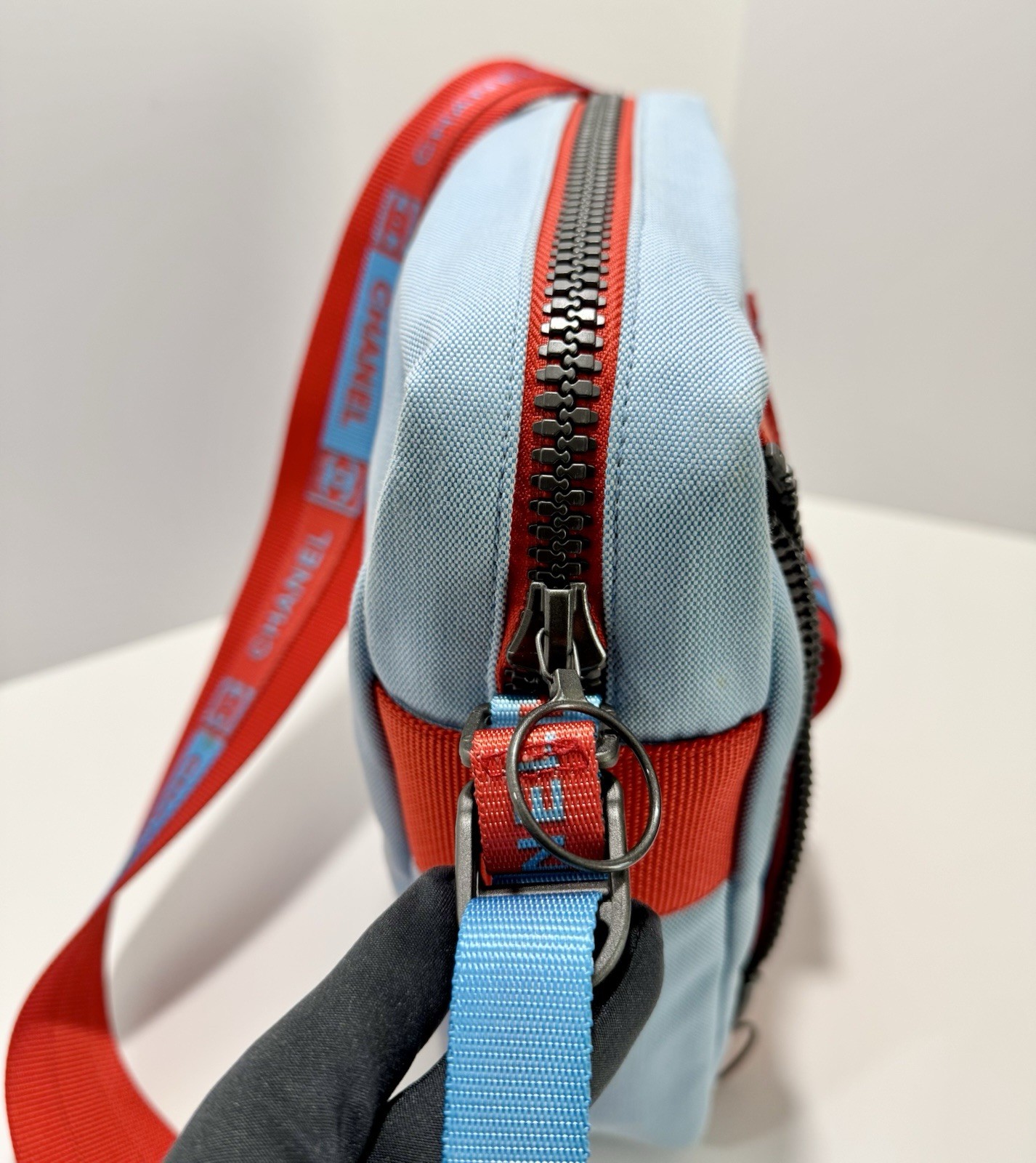 Chanel Sport Line Red Blue Medium Crossbody Vintage Unisex Canvas Nylon CC Logo