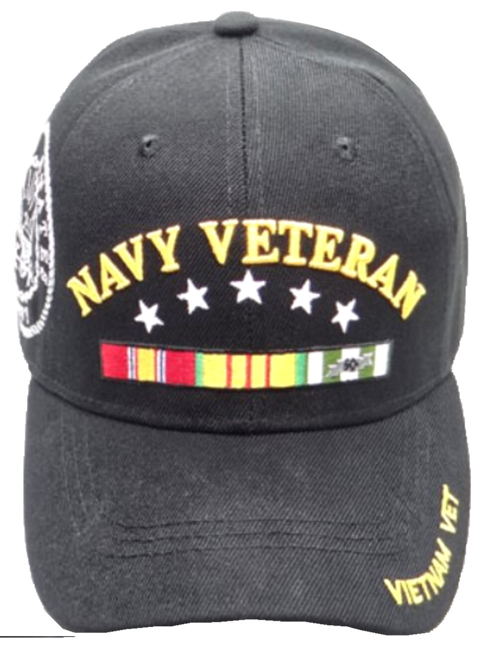 US Navy Vietnam Veteran, 5 star and ribbon, Emblem Shadow, black hat