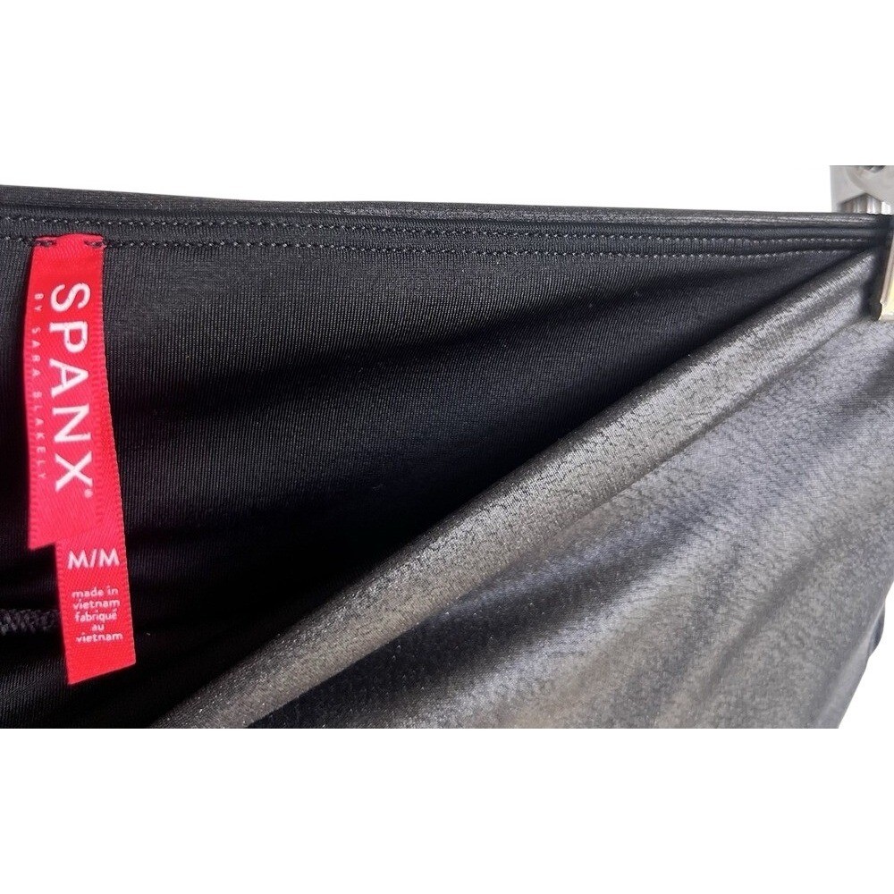 Spanx Faux Leather Leggings Sz Medium Black Shiny Shaping Nylon Pants